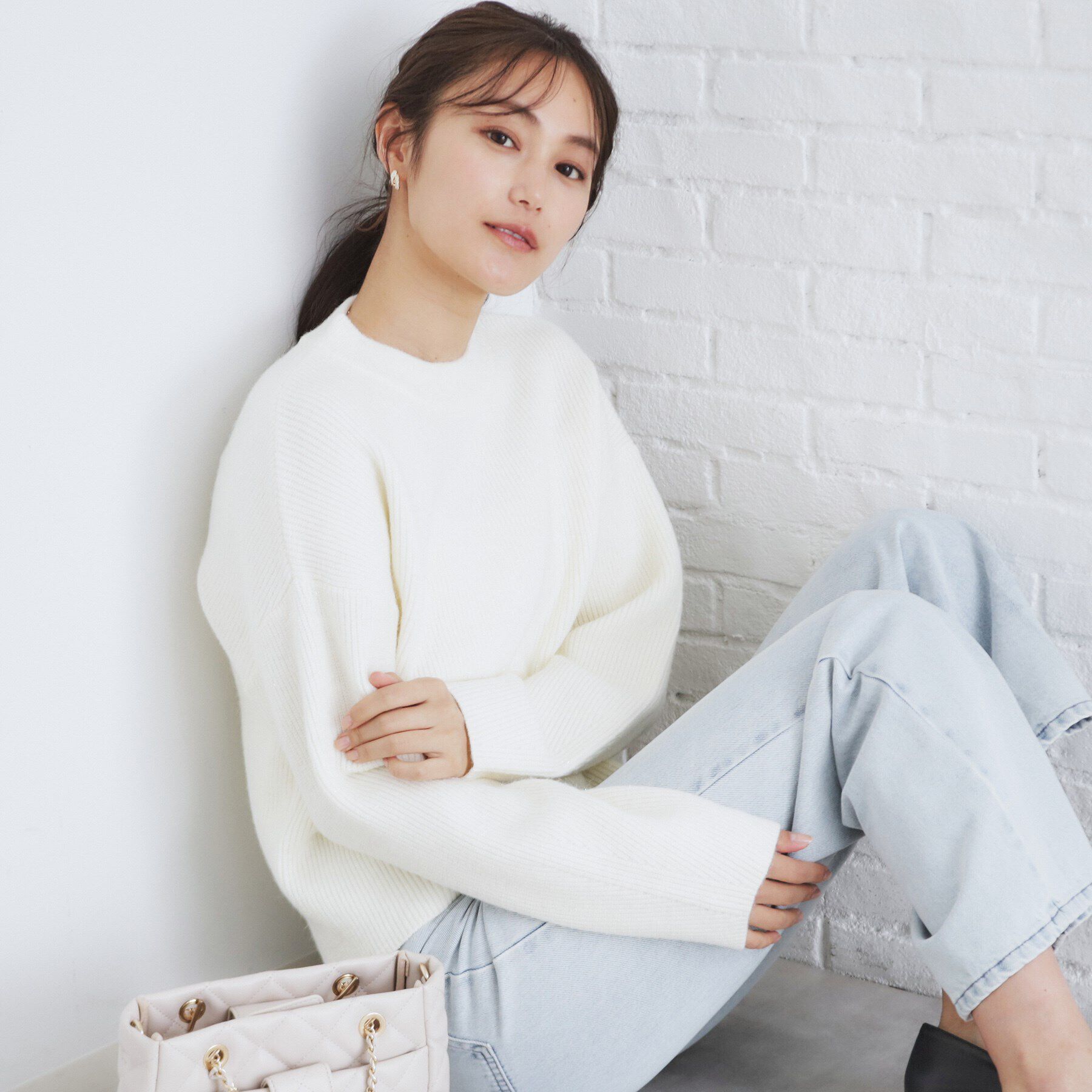 index「《6color/S-LLsize》片畦ハイネックニット【洗濯機洗い可】」|ニット・セーター|オフホワイト(603