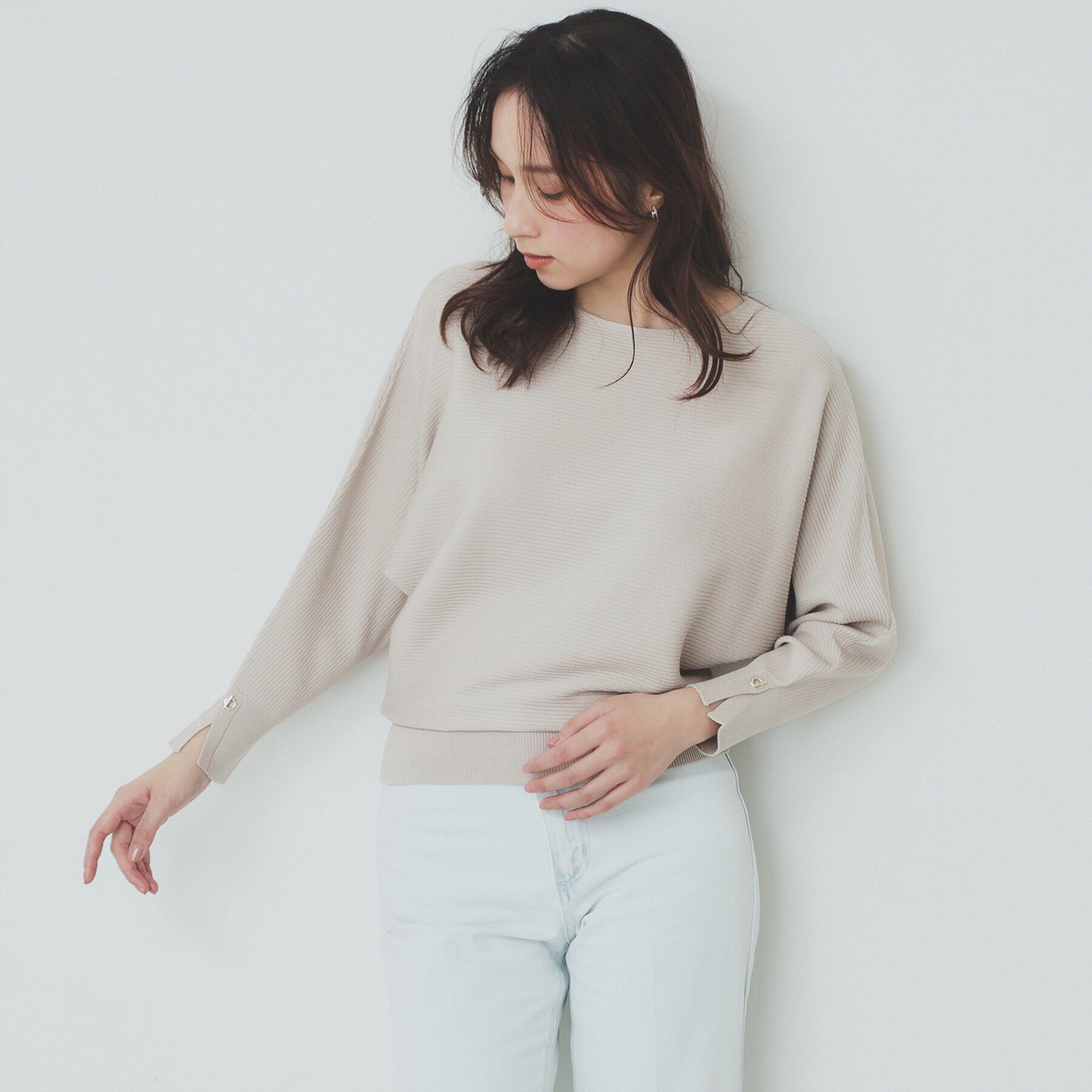 index「《5color》ドルマンリブニット【洗濯機洗い可/抗ピル】」|ニット・セーター|グレージュ(050)