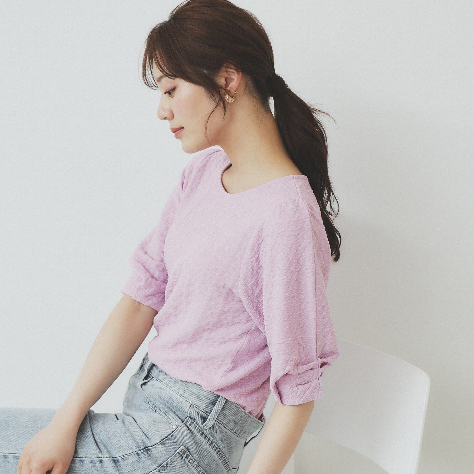 index「シボジャカードタックギャザートップス【洗濯機洗い可】」|Tシャツ・カットソー|ピンク(071)