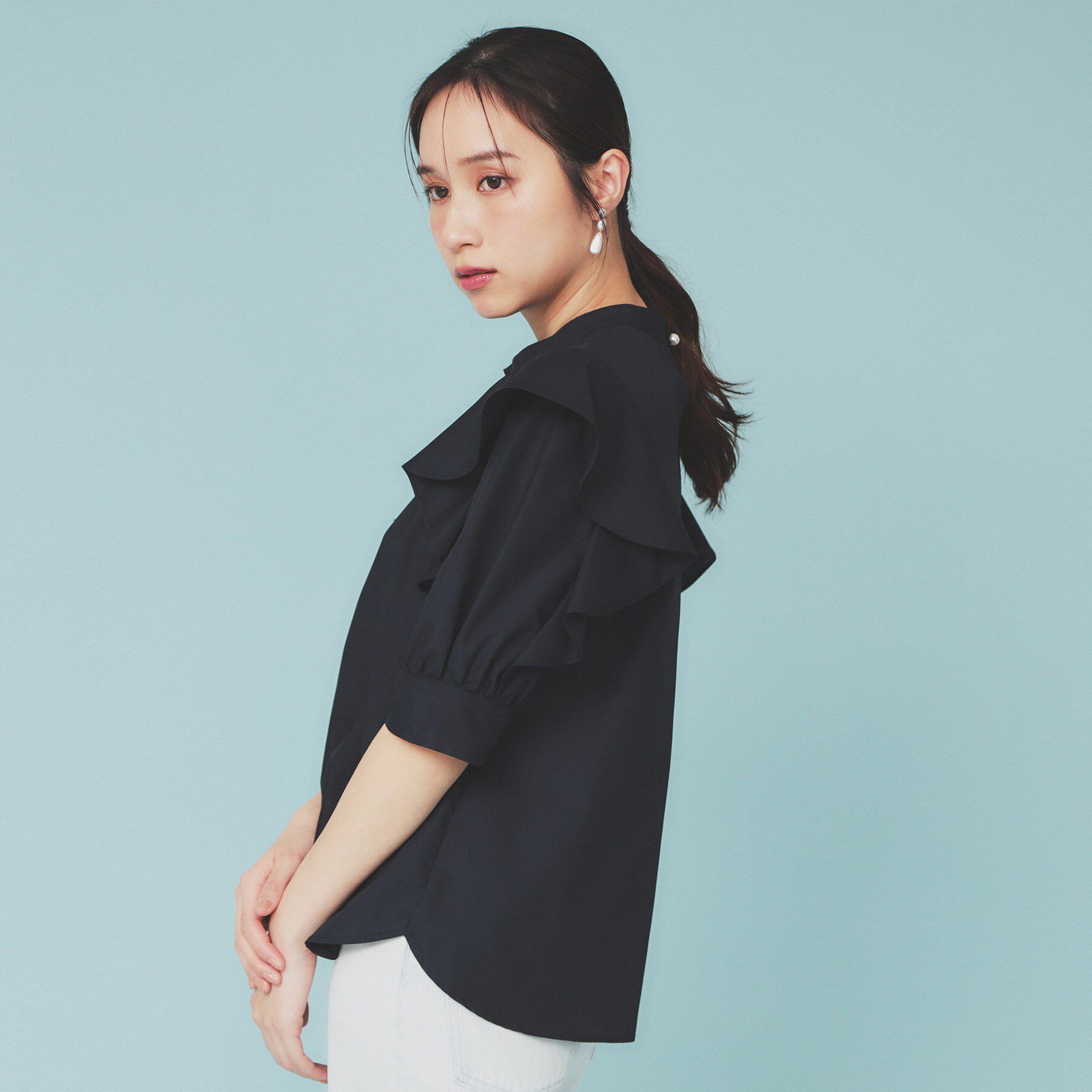 index「ハイネックフリルブラウス【洗濯機洗い可/イージーアイロン】」|シャツ・ブラウス|