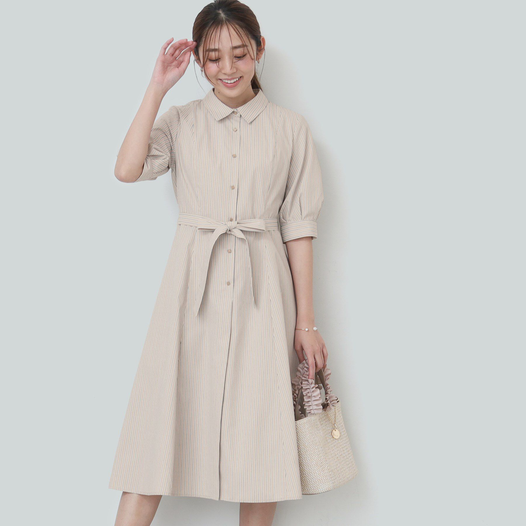 index「ストライプシャツワンピース【洗濯機洗い可/イージーアイロン】」|ワンピース|