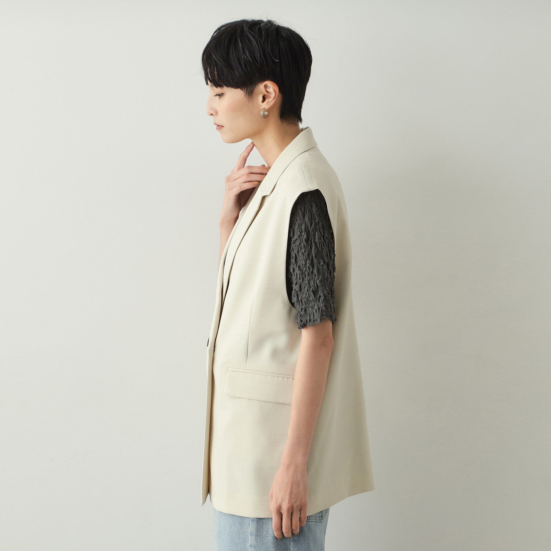 OPAQUE.CLIP「《美人百花掲載》テーラードダブルジレ【洗濯機洗い可】」|ベスト・ジレ|