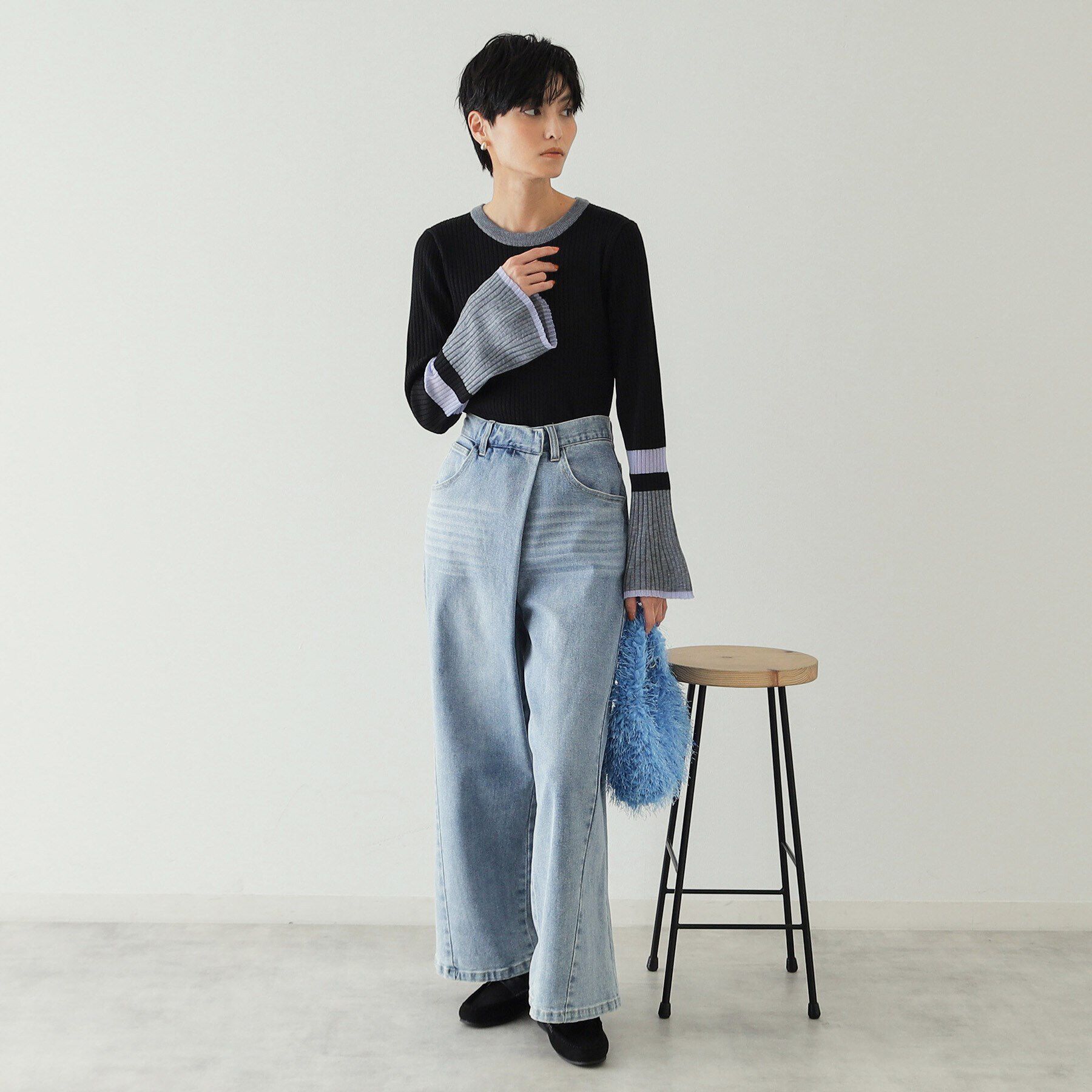 OPAQUE.CLIP「《Oggi掲載》配色フレアースリーブニット【洗濯機洗い可】」|ニット・セーター|