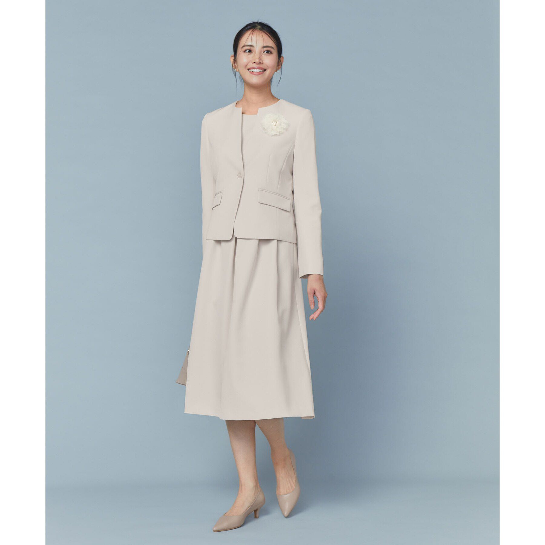 OPAQUE.CLIP「《通勤・セレモニーセットアップ対応》キーネックジャケットダブルクロス【洗濯機洗い可】」|ノーカラージャケット|