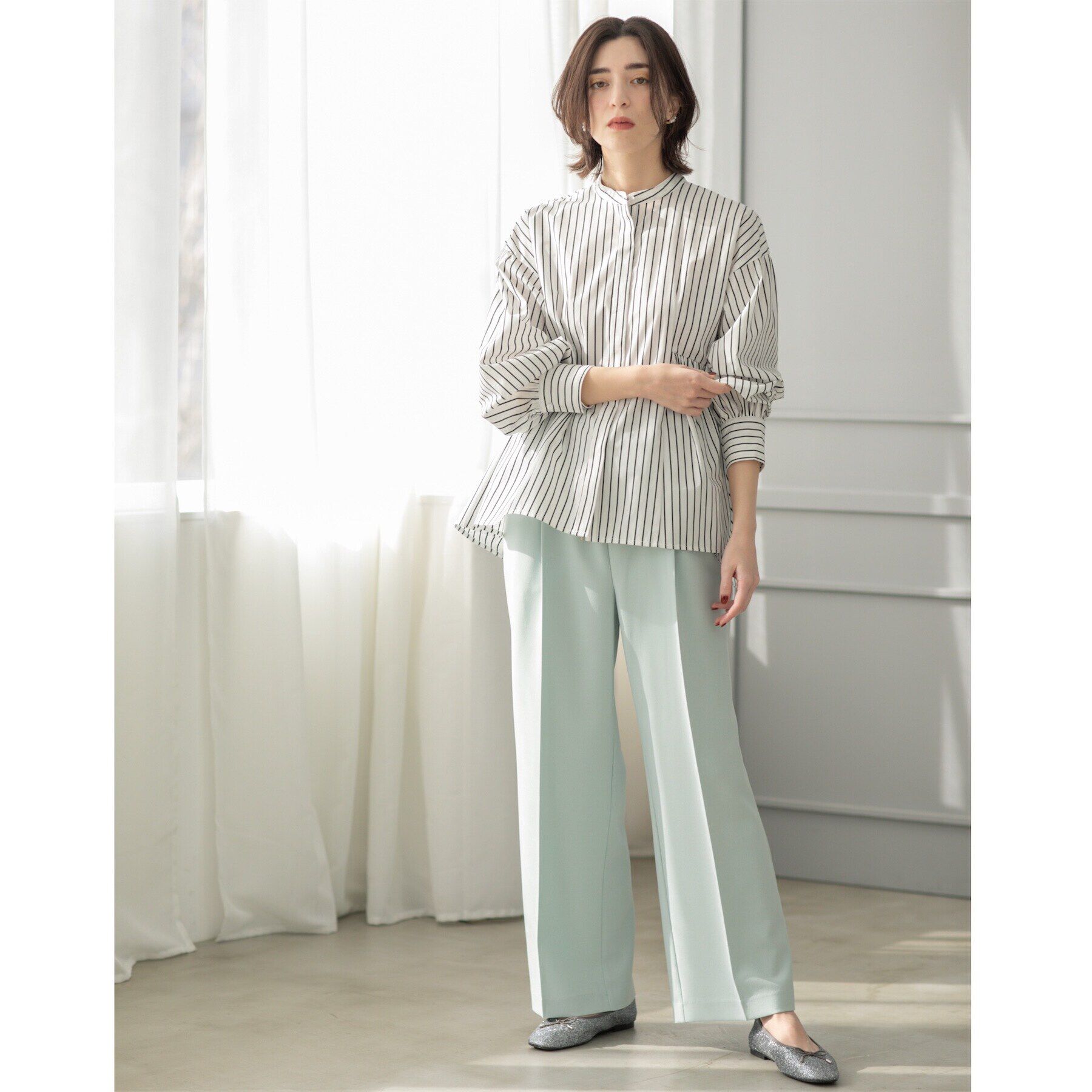 OPAQUE.CLIP「バンドカラーペプラムシャツ【洗濯機洗い可】」|シャツ・ブラウス|