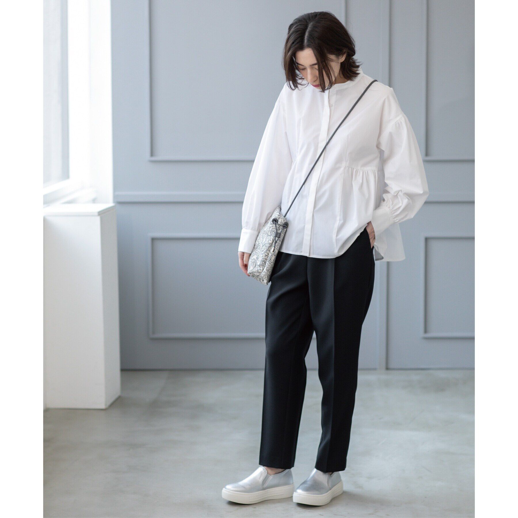 OPAQUE.CLIP「バンドカラーペプラムシャツ【洗濯機洗い可】」|シャツ・ブラウス|