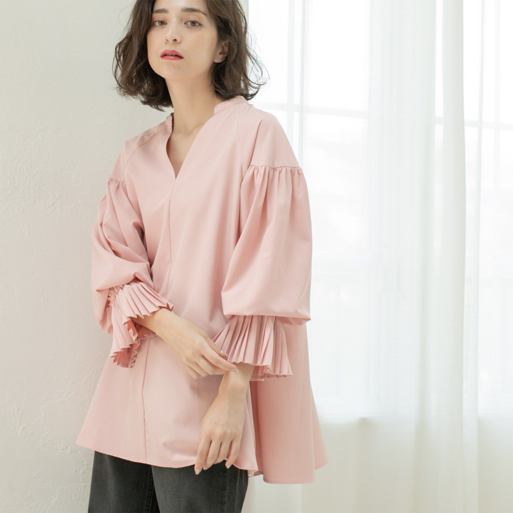 OPAQUE.CLIP「プリーツキャンディスリーブブラウス【洗濯機洗い可】」|シャツ・ブラウス|ライトピンク(070