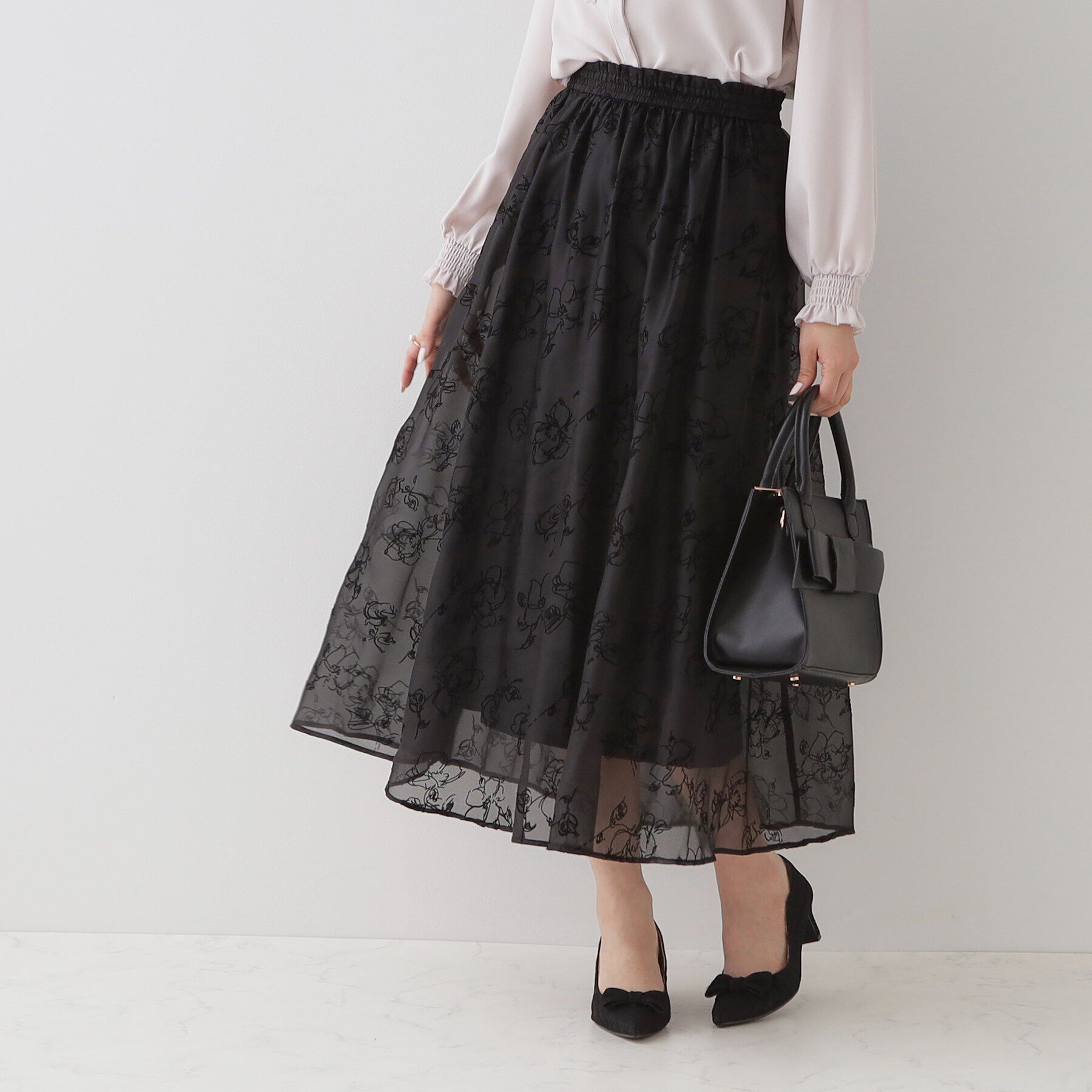 Couture broach「フロッキーフラワーオーガンジースカート」|スカート|ﾌﾞﾗｯｸ(419)