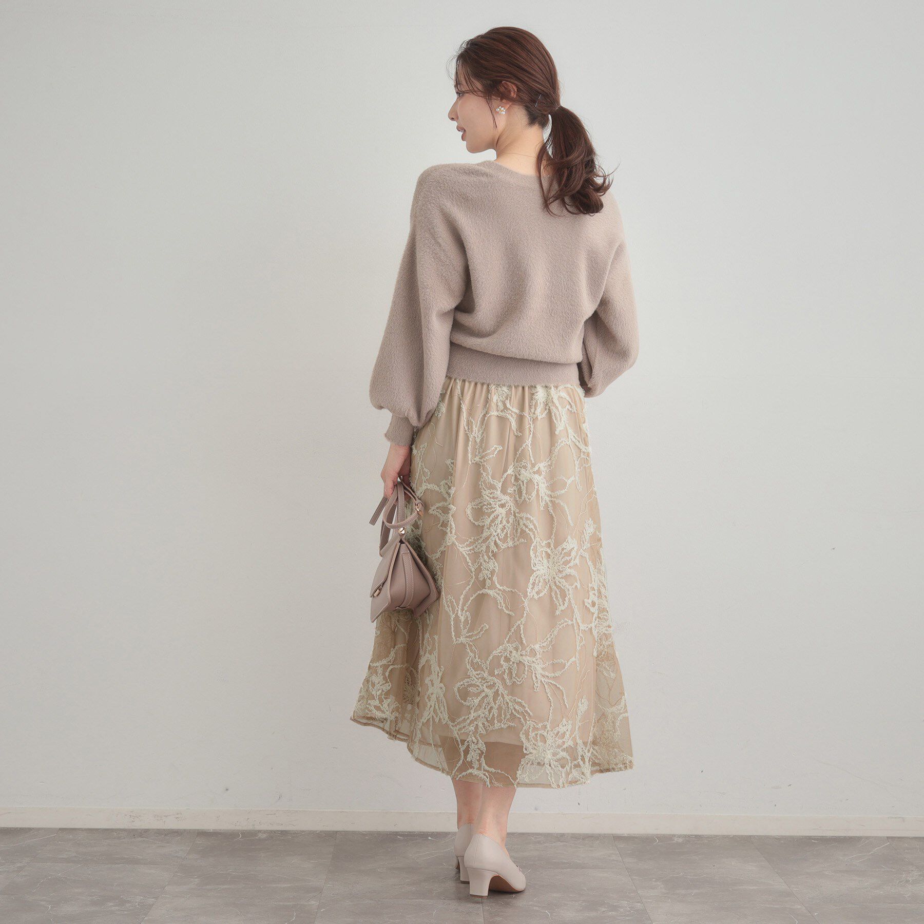 Couture broach「【通勤】ラメ刺繍ブークレチュールスカート」|スカート|