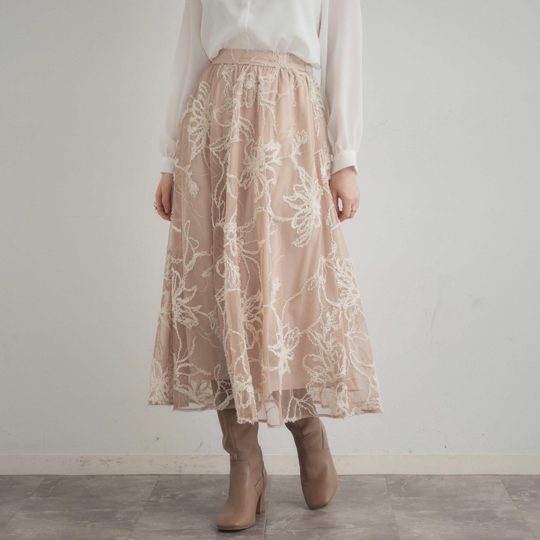 Couture broach「【通勤】ラメ刺繍ブークレチュールスカート」|スカート|