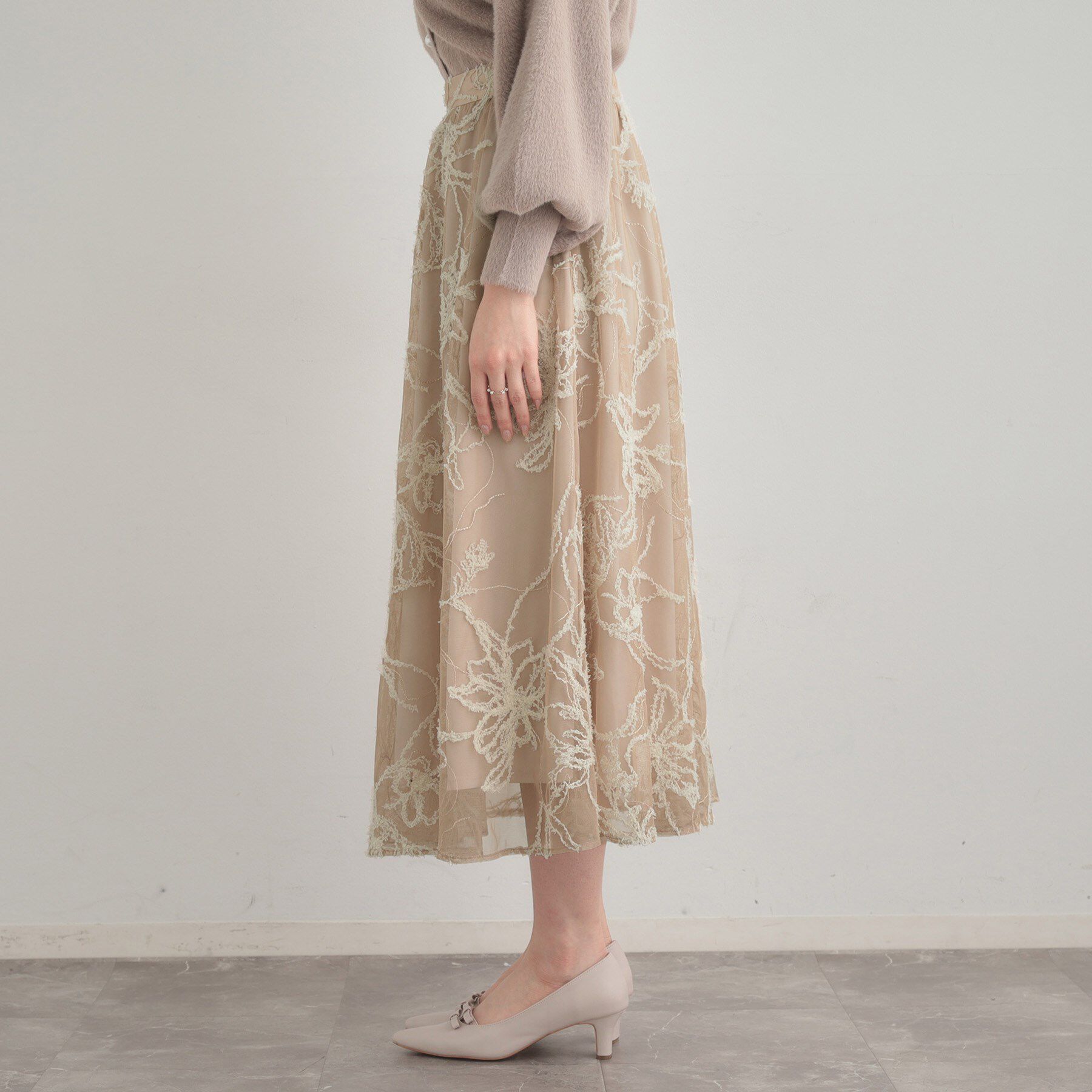 Couture broach「【通勤】ラメ刺繍ブークレチュールスカート」|スカート|