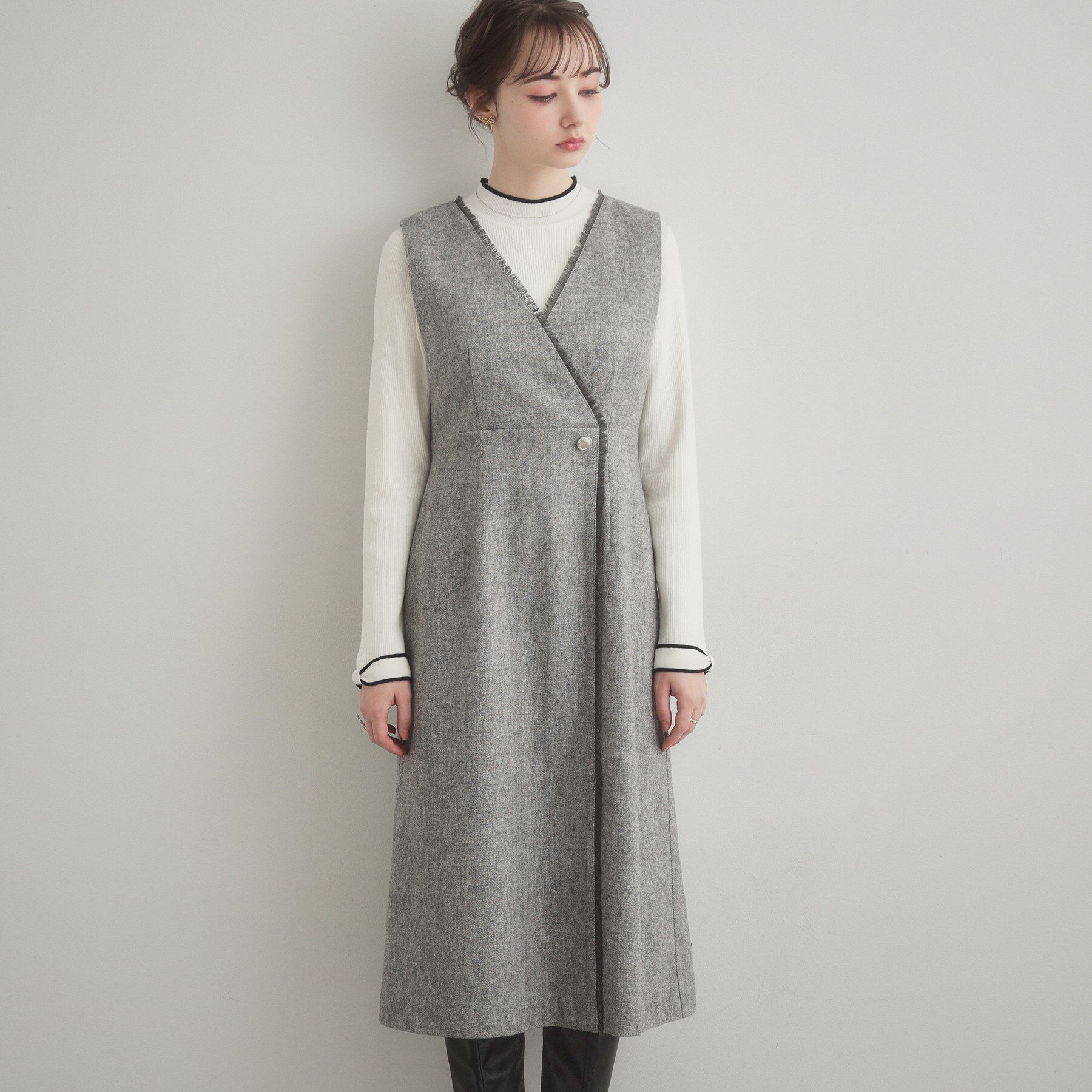 Couture broach「フリンジツイードジャンスカ」|ワンピース|