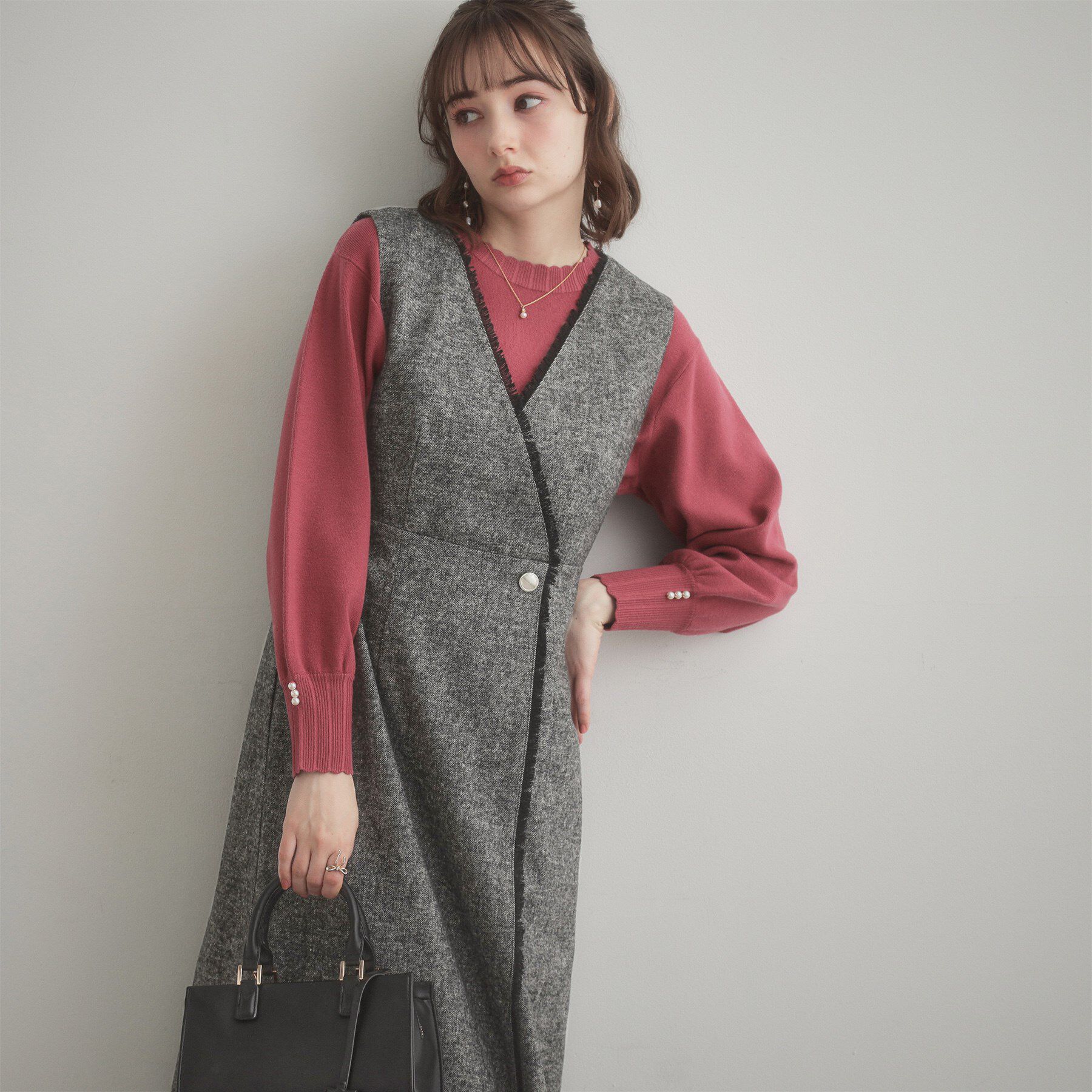 Couture broach「フリンジツイードジャンスカ」|ワンピース|