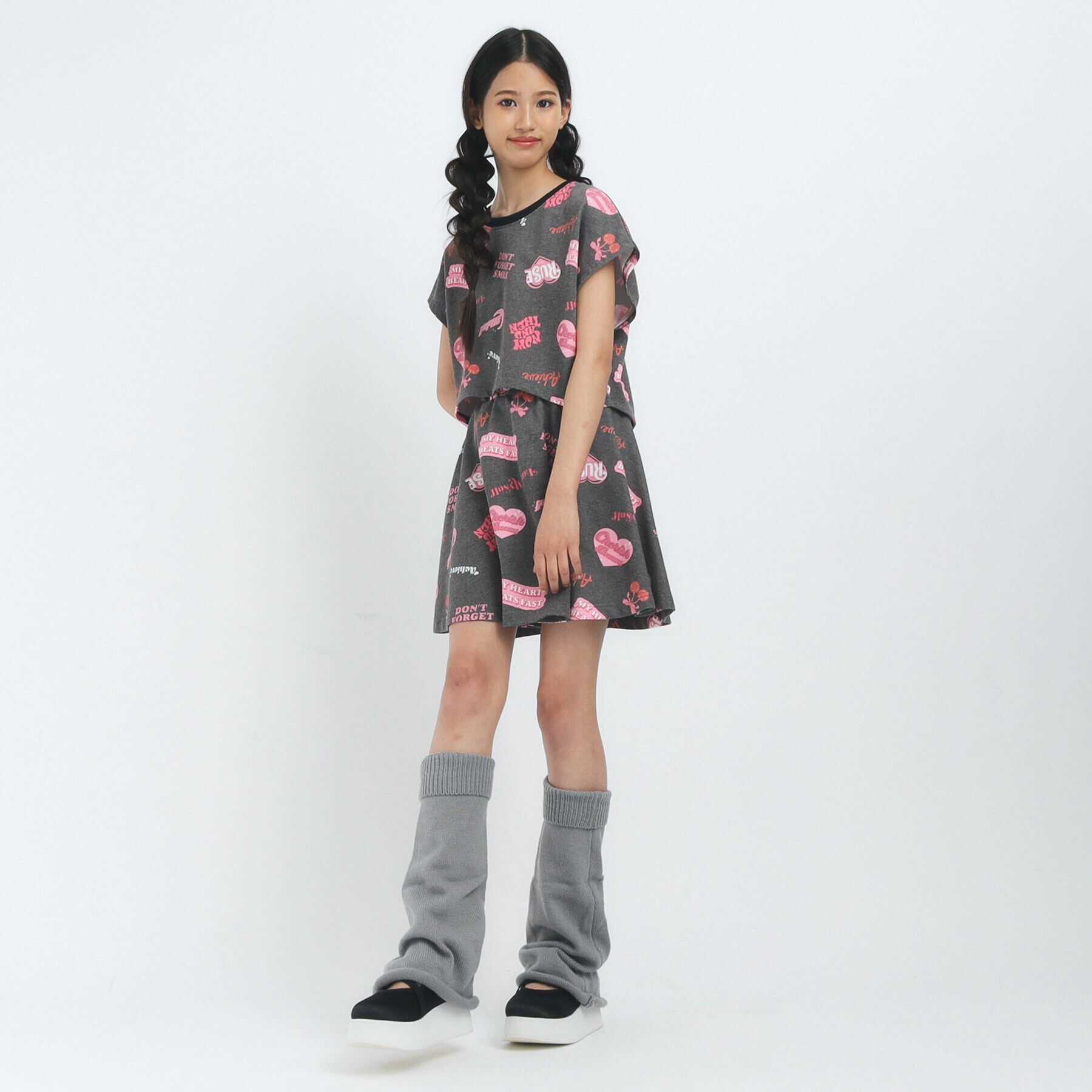 PINK-latte「【るーつくコラボ】総柄プリントフレンチスリーブプルオーバー」|Tシャツ・カットソー|