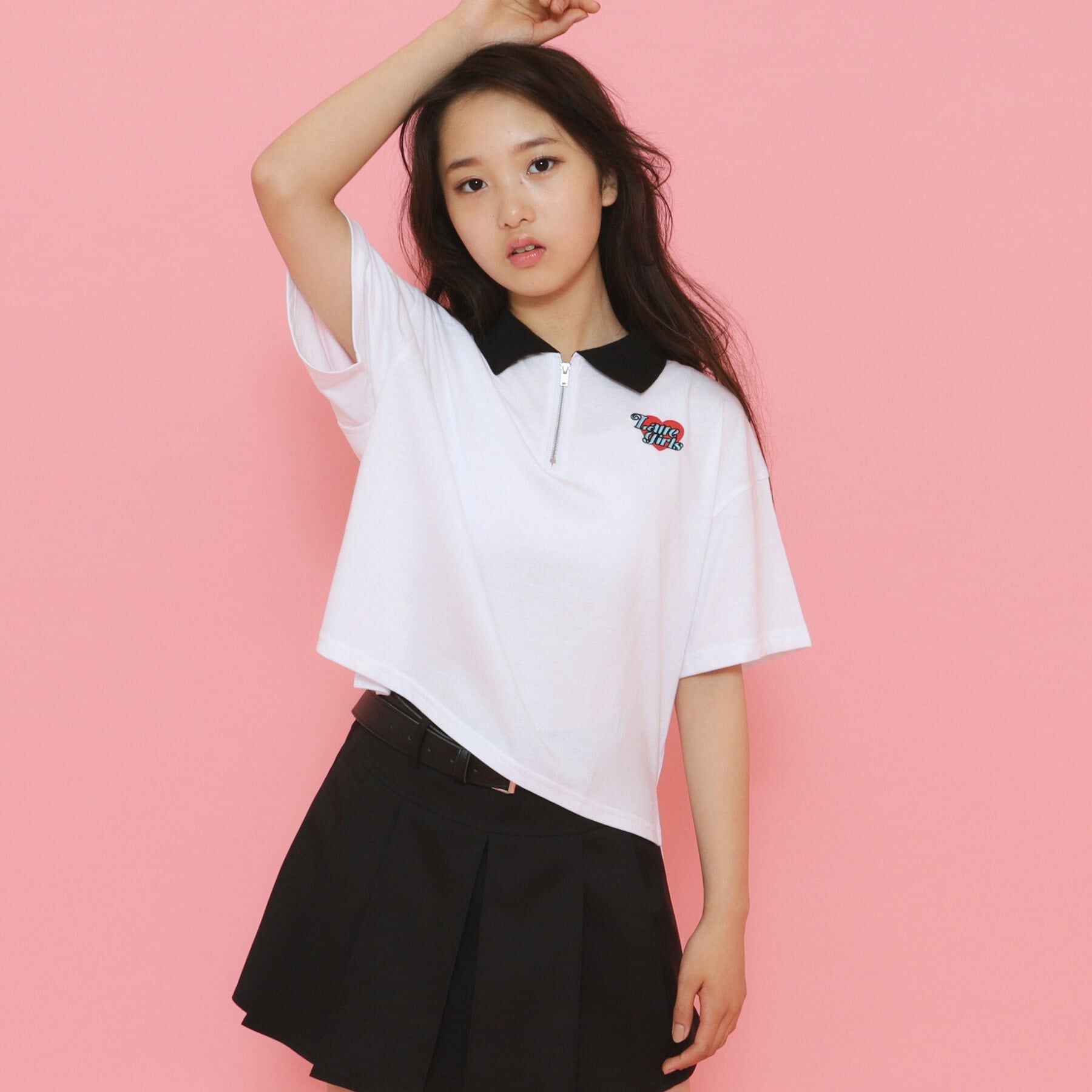 PINK-latte「ポロ衿ハーフジップTシャツ」|Tシャツ・カットソー|ｵﾌﾎﾜｲﾄ(003)