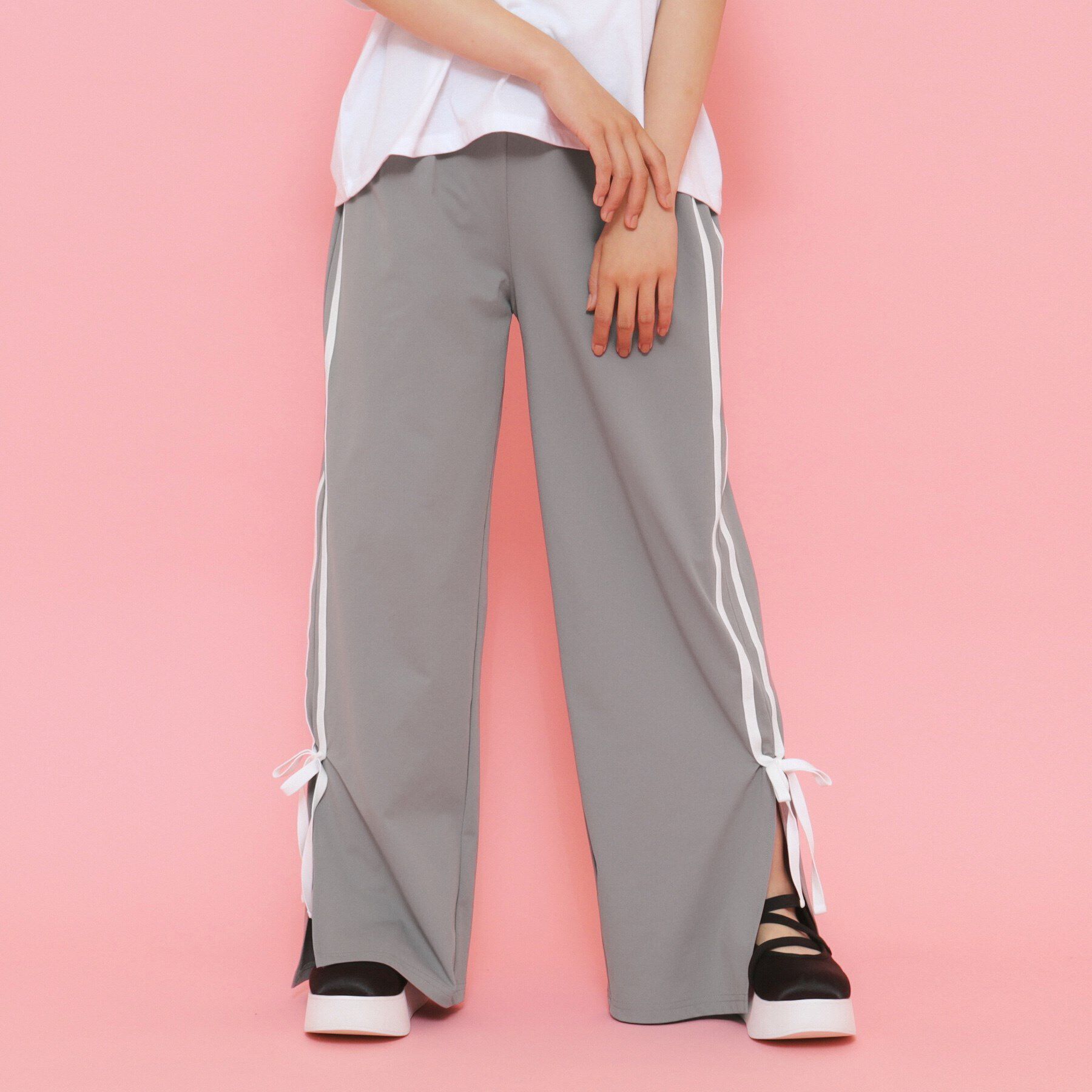 PINK-latte「【130cmあり】サイドラインリボントラックパンツ」|その他|