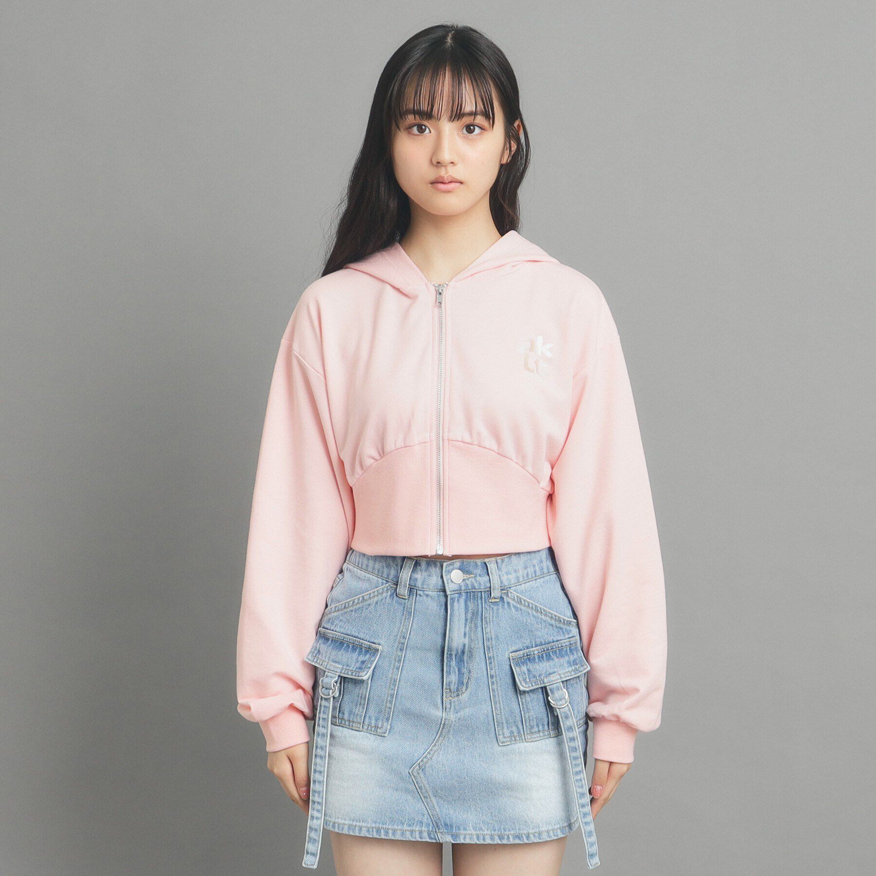 PINK-latte「【130cmあり】ショート丈フードジップパーカ」|パーカー|