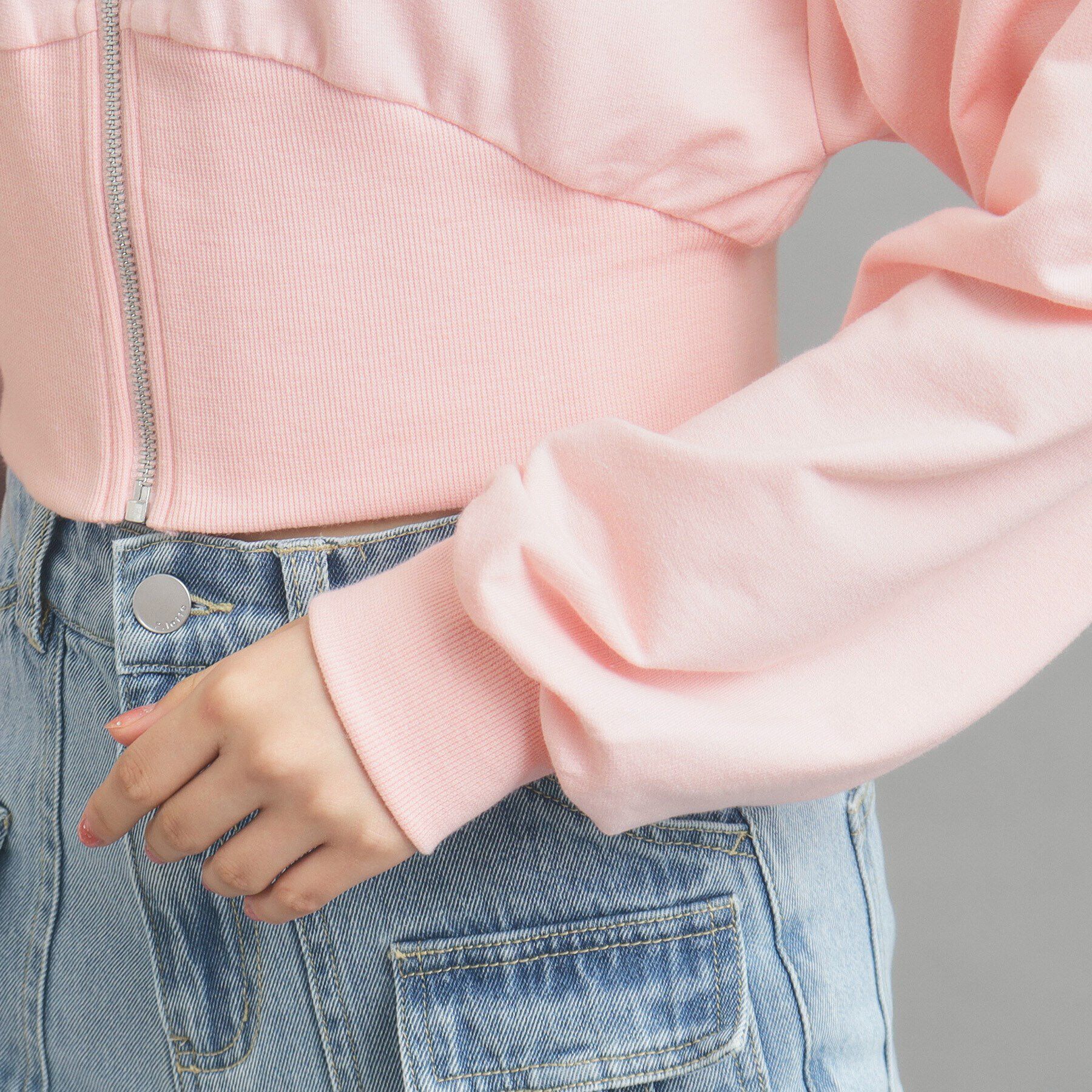 PINK-latte「【130cmあり】ショート丈フードジップパーカ」|パーカー|