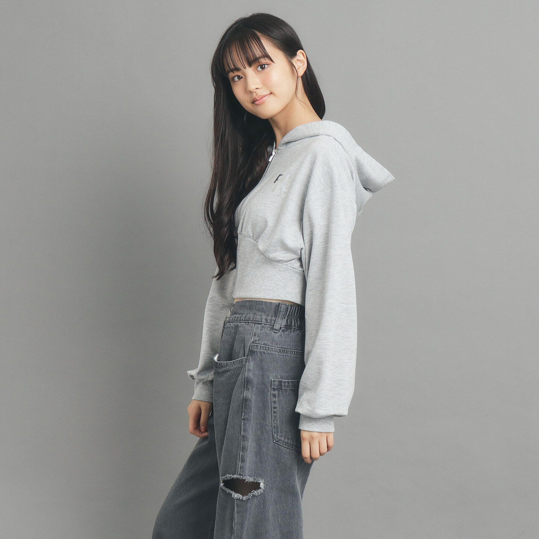 PINK-latte「【130cmあり】ショート丈フードジップパーカ」|パーカー|