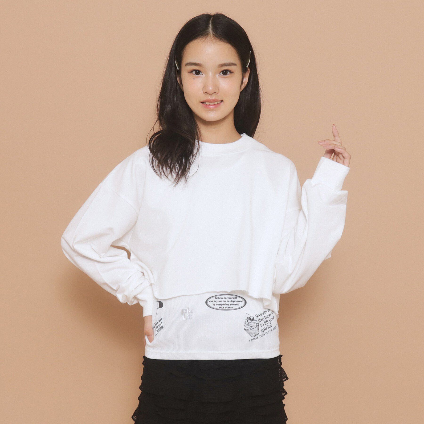 PINK-latte「【130cmあり／セットアイテム】レイヤード トップス」|その他|ｵﾌﾎﾜｲﾄ(003)