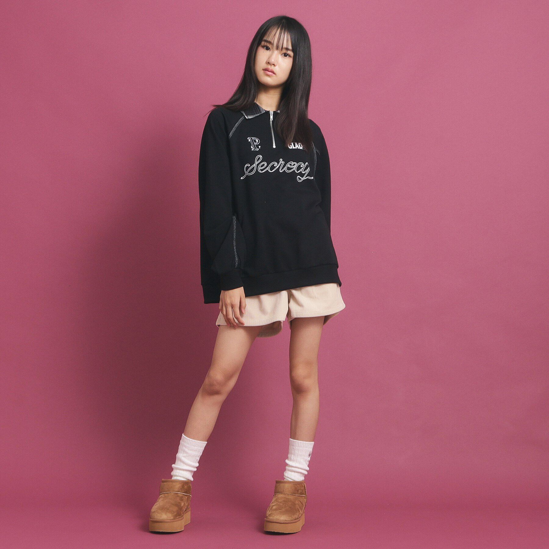 PINK-latte「ビックシルエット ハーフジップ」|Tシャツ・カットソー|