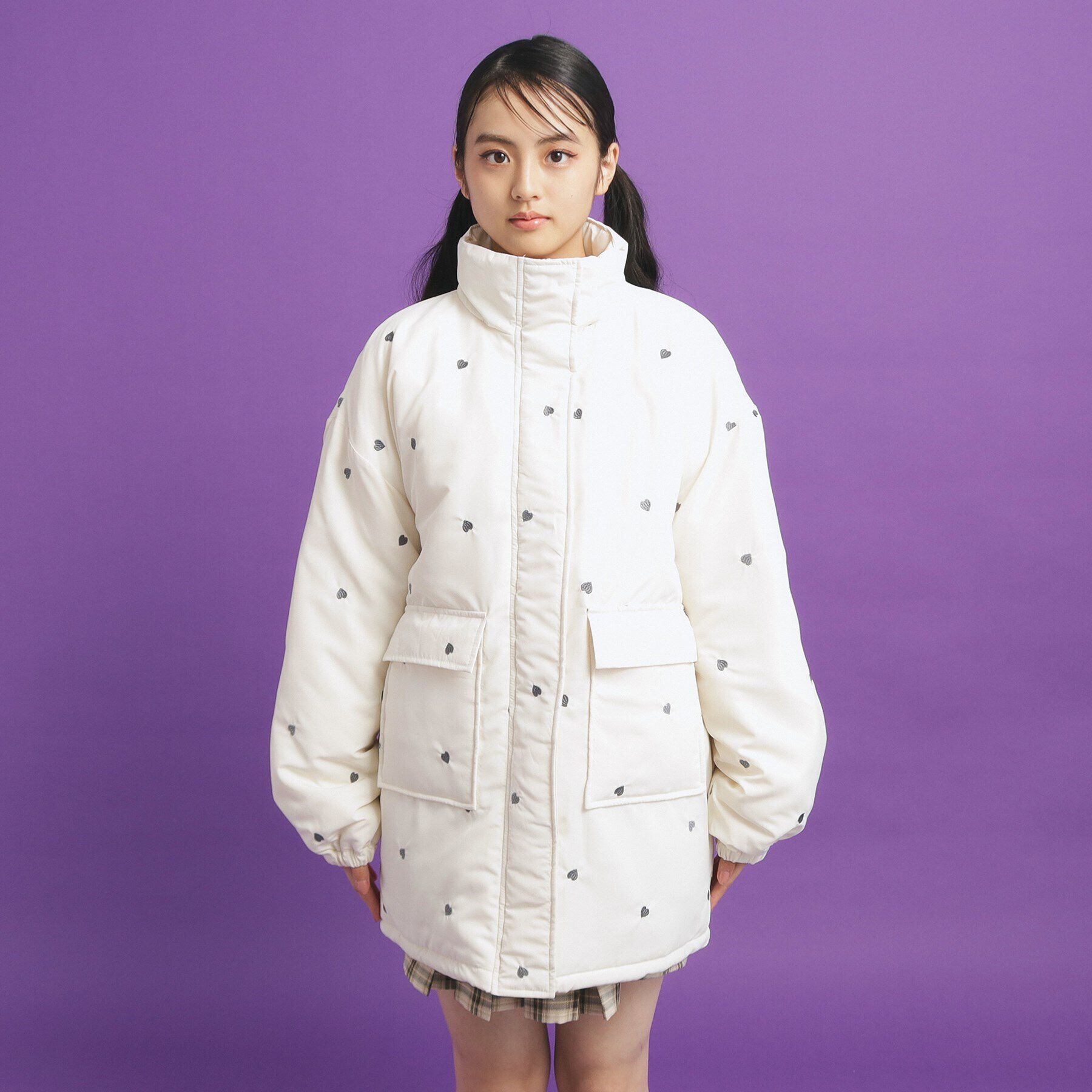 PINK-latte「ハート刺繍中綿ブルゾン」|ブルゾン・スタジャン|