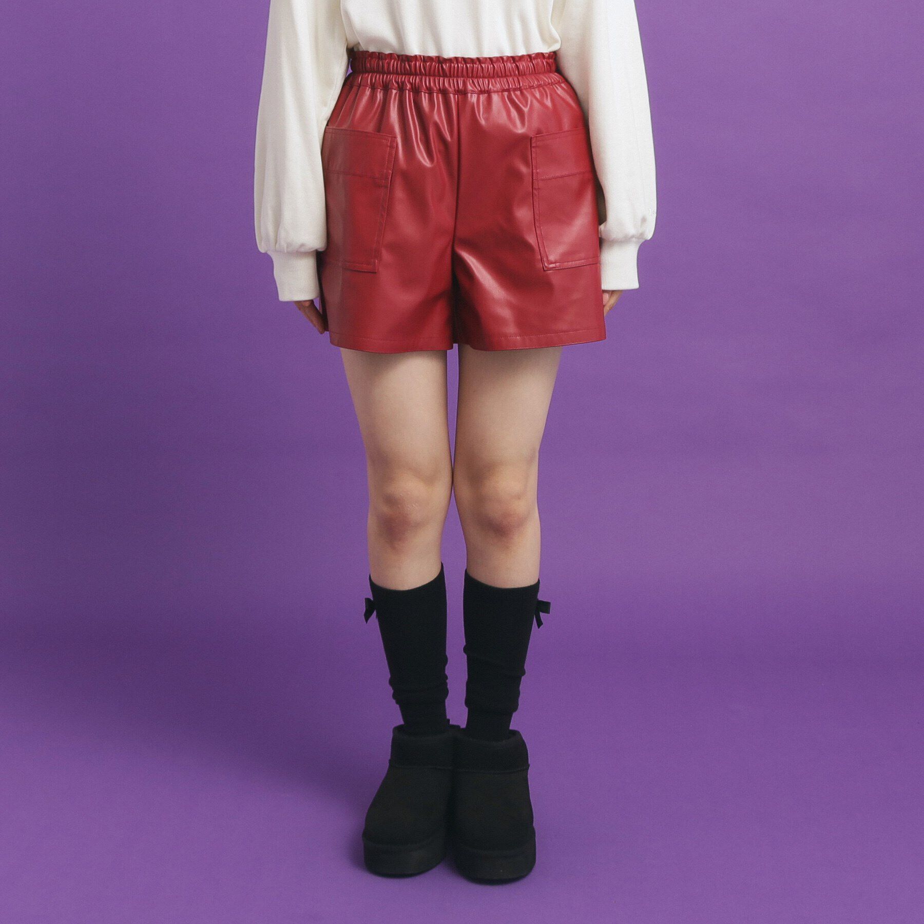 PINK-latte「合皮ショートパンツ」|キュロット|