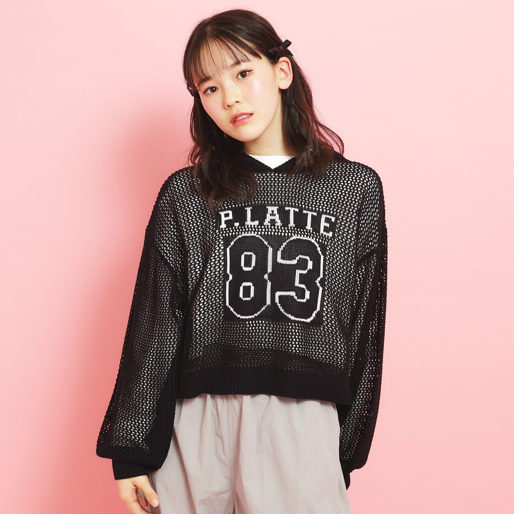 PINK-latte「【セットアイテム】ナンバリングメッシュ＋ロンT」|ニット・セーター|