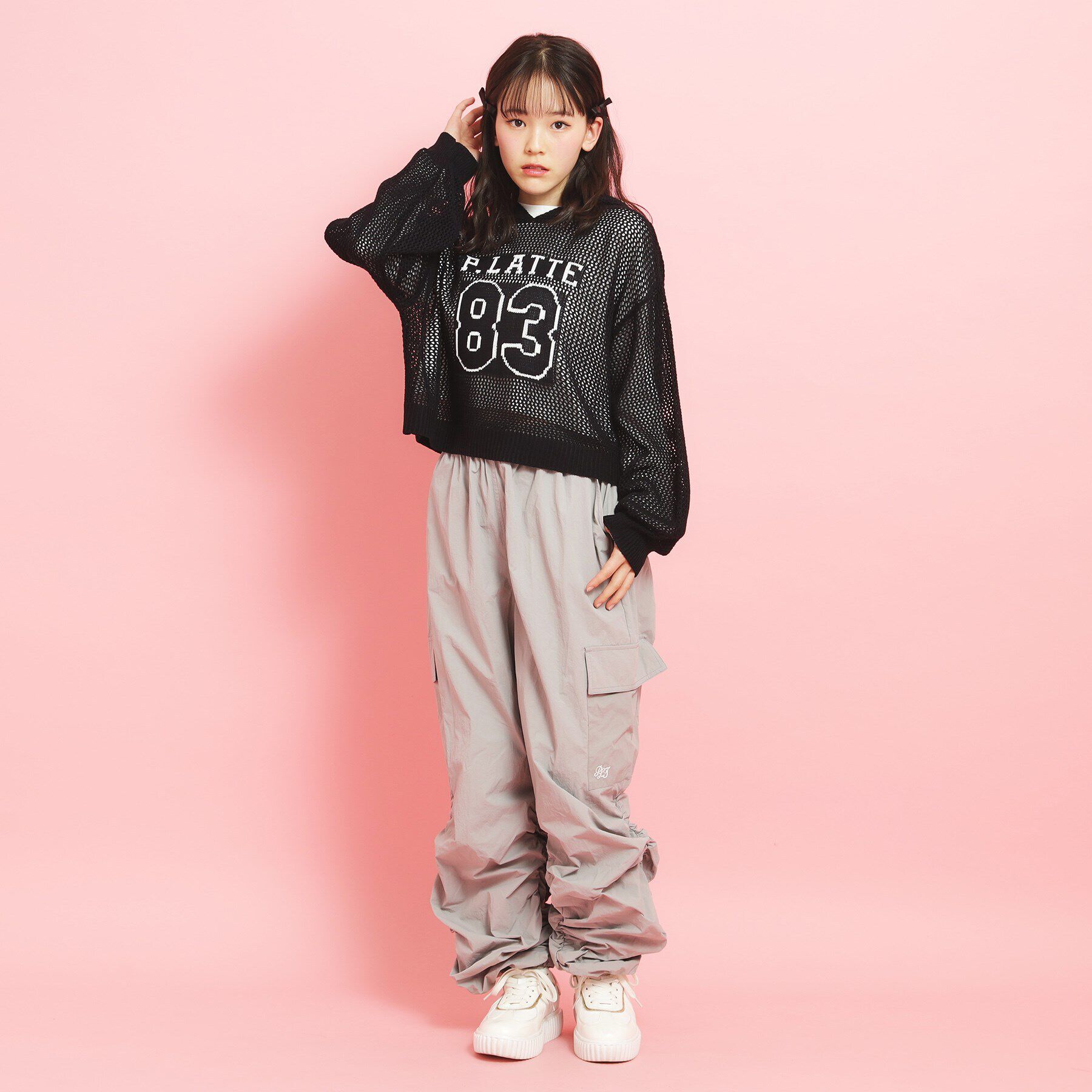 PINK-latte「【セットアイテム】ナンバリングメッシュ＋ロンT」|ニット・セーター|