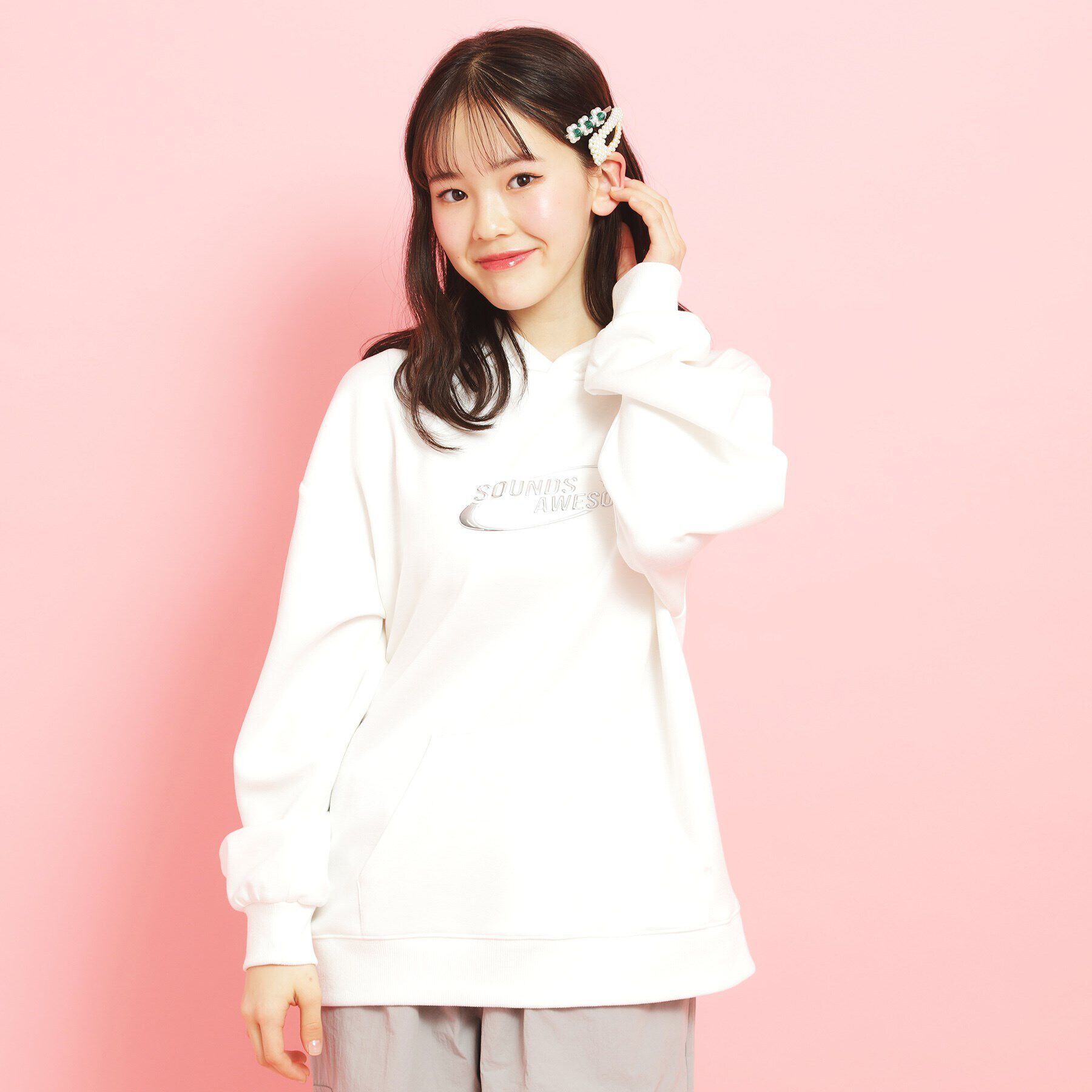 PINK-latte「シルバーワッペンポンチパーカ」|パーカー|オフホワイト(003