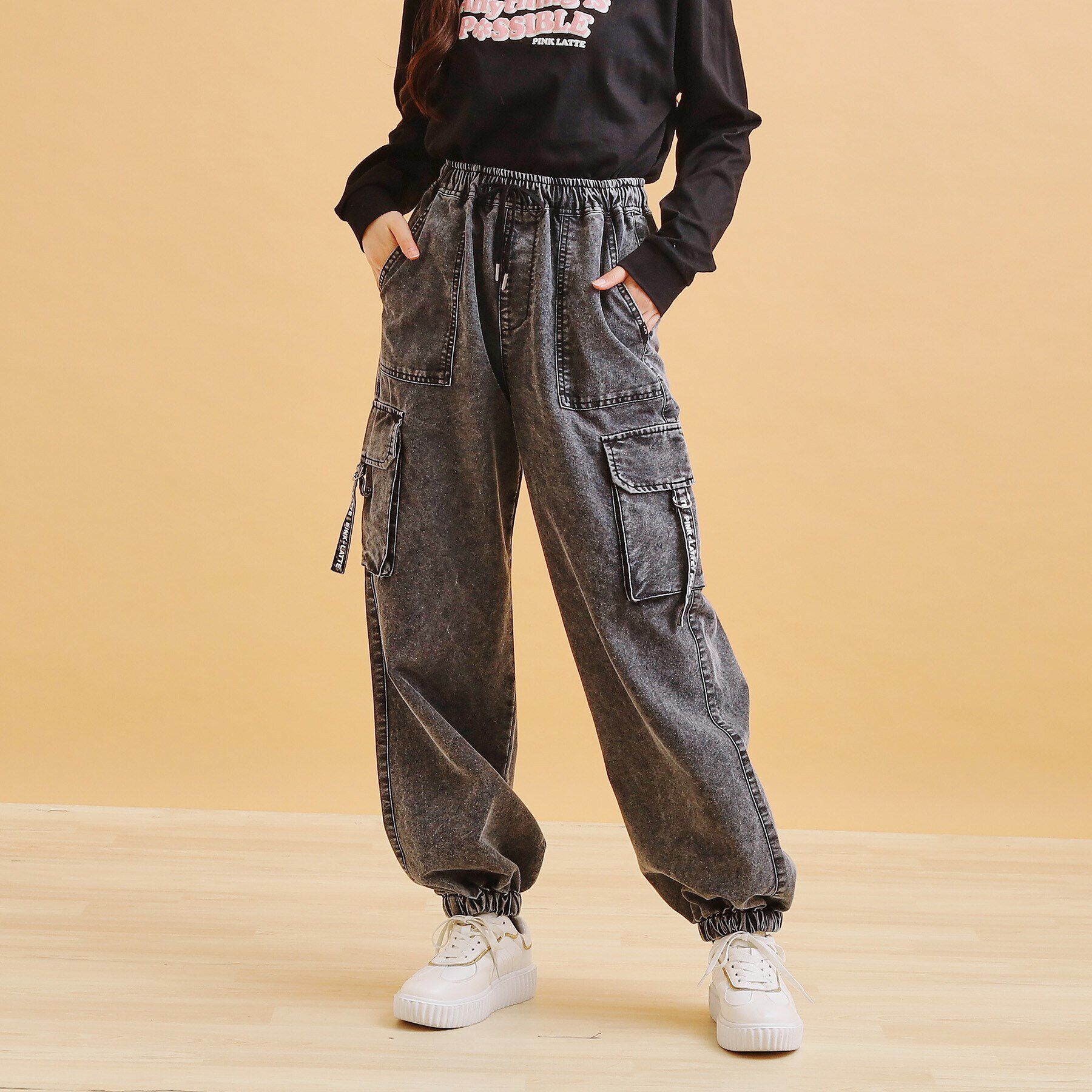 PINK-latte「デニムカーゴパンツ」|その他|ブラック(419)
