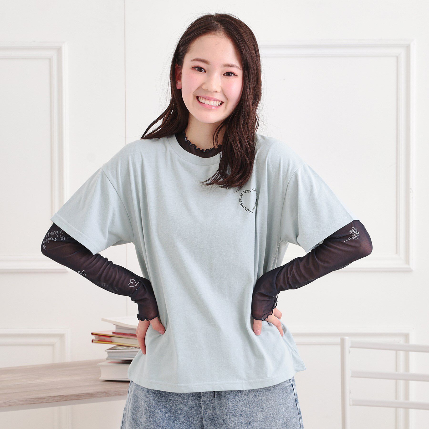 PINK-latte「クマちゃん半袖Tシャツ」|Tシャツ・カットソー|ブルー(091)