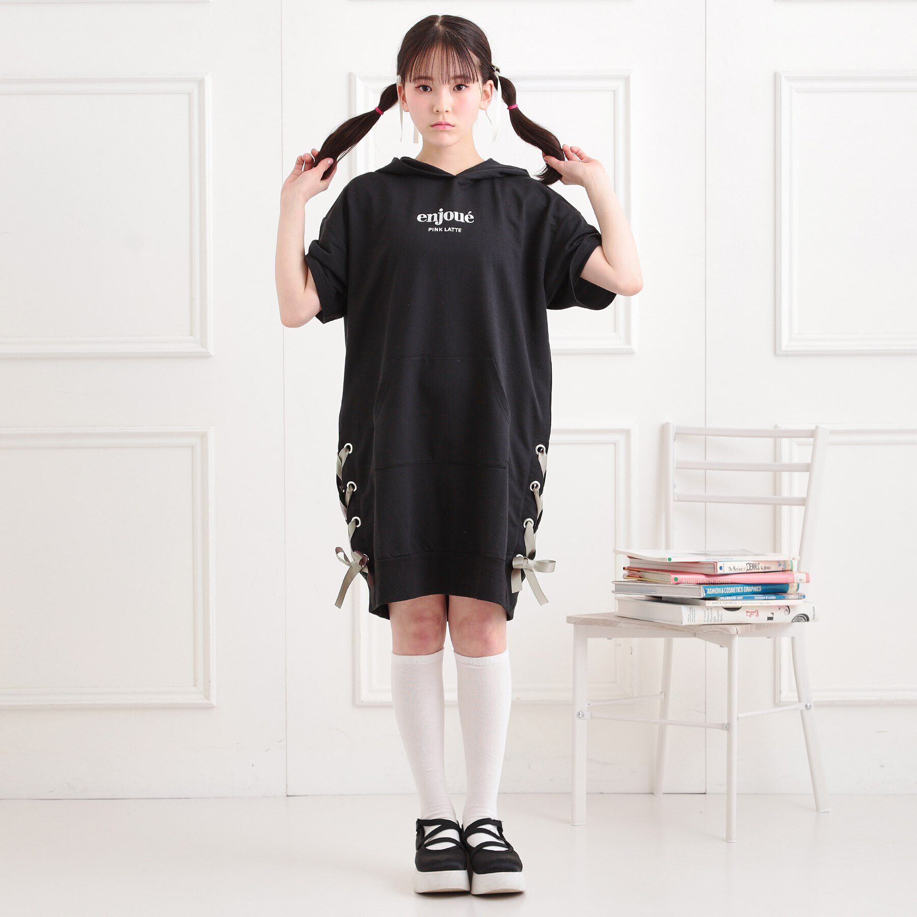 PINK-latte「ミニ裏レースパーカワンピース」|ワンピース|