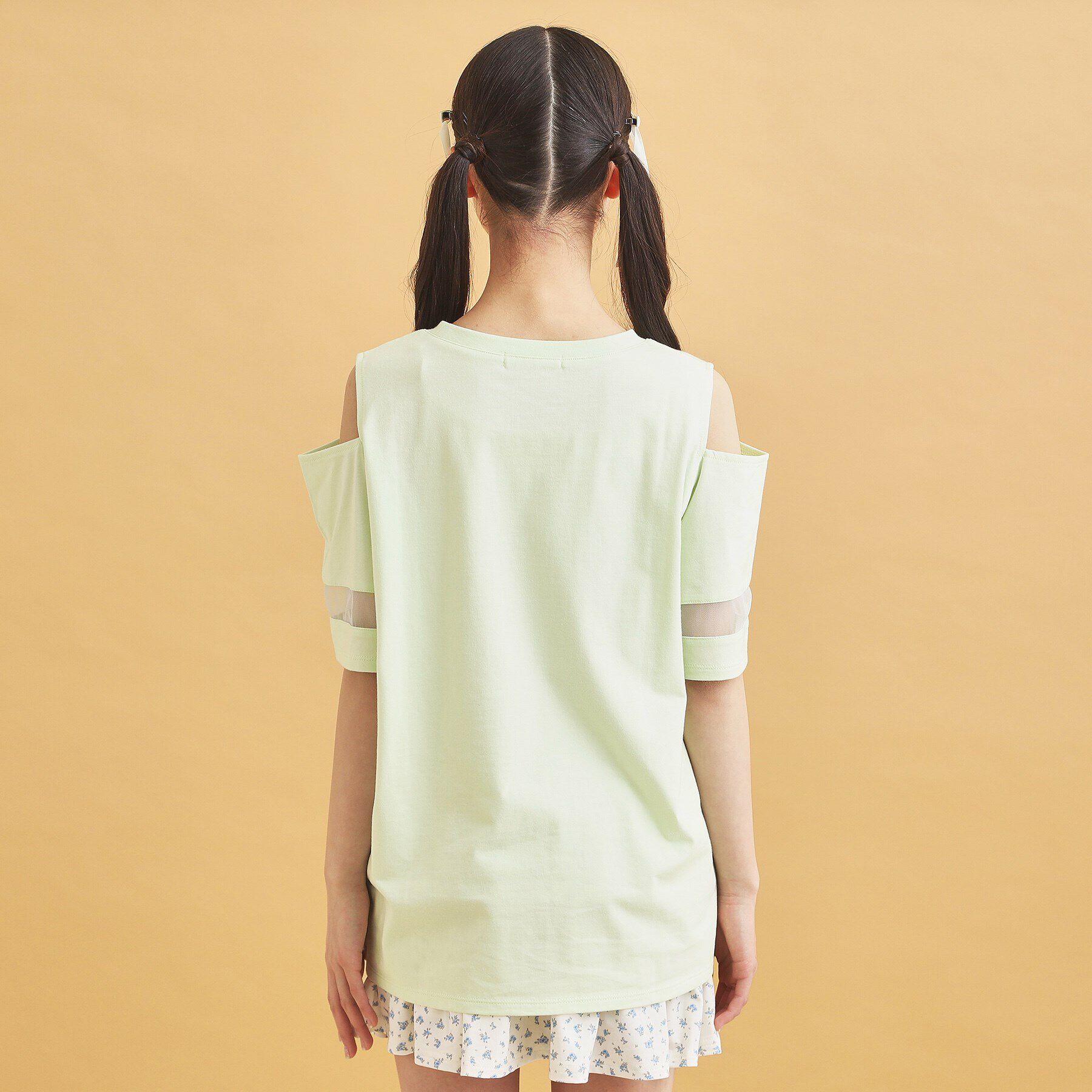 PINK-latte「チュール切替肩あきTシャツ」|Tシャツ・カットソー|