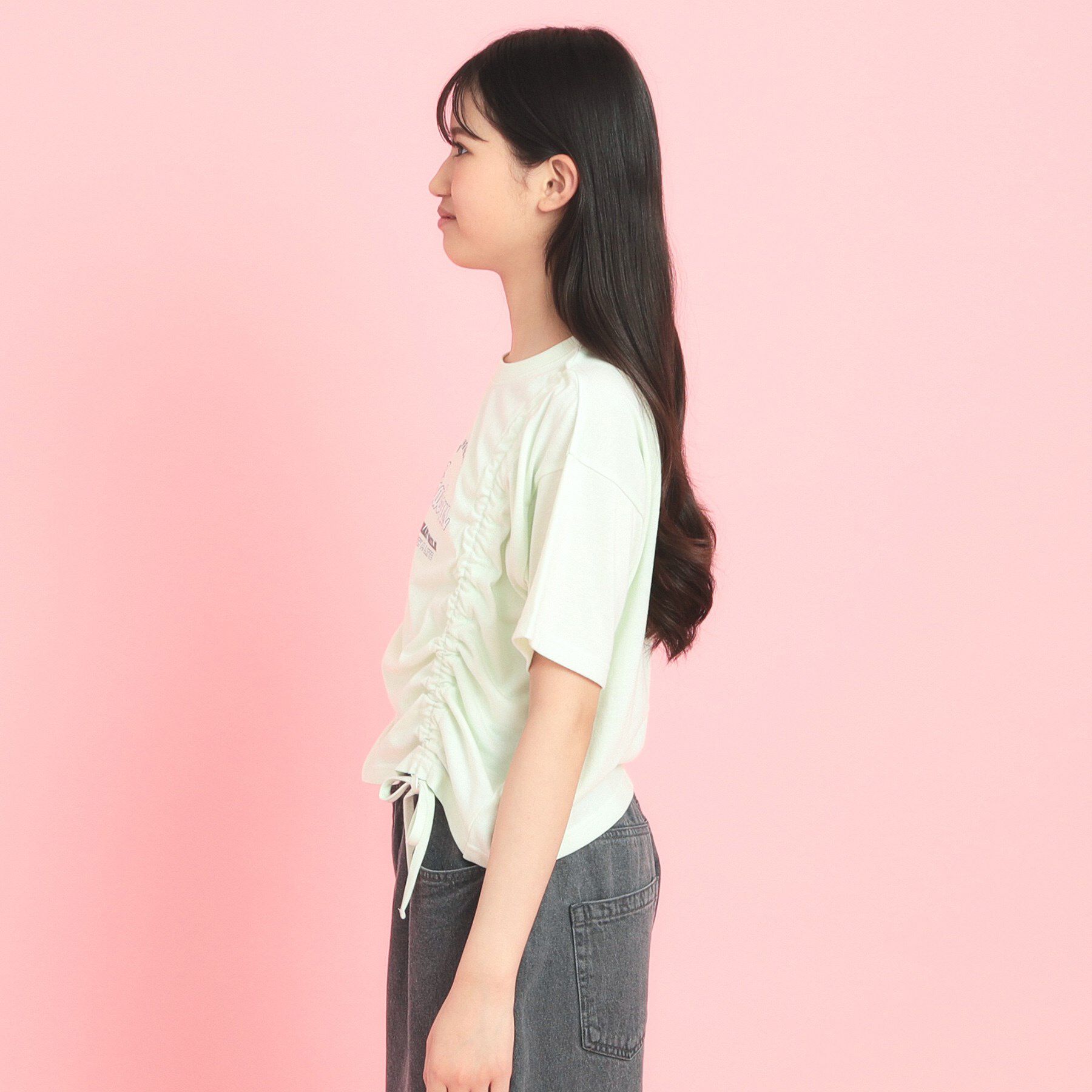 PINK-latte「フロントドロストリボンTシャツ」|Tシャツ・カットソー|