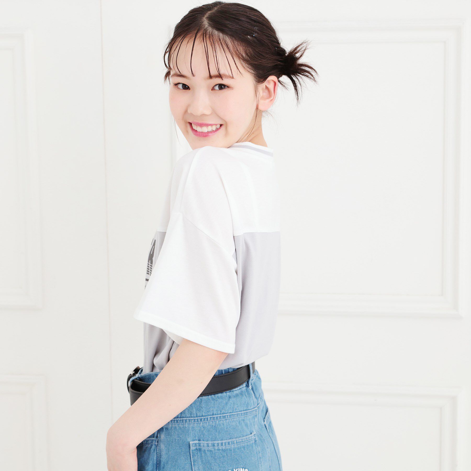 PINK-latte「Vネック切替Tシャツ」|Tシャツ・カットソー|