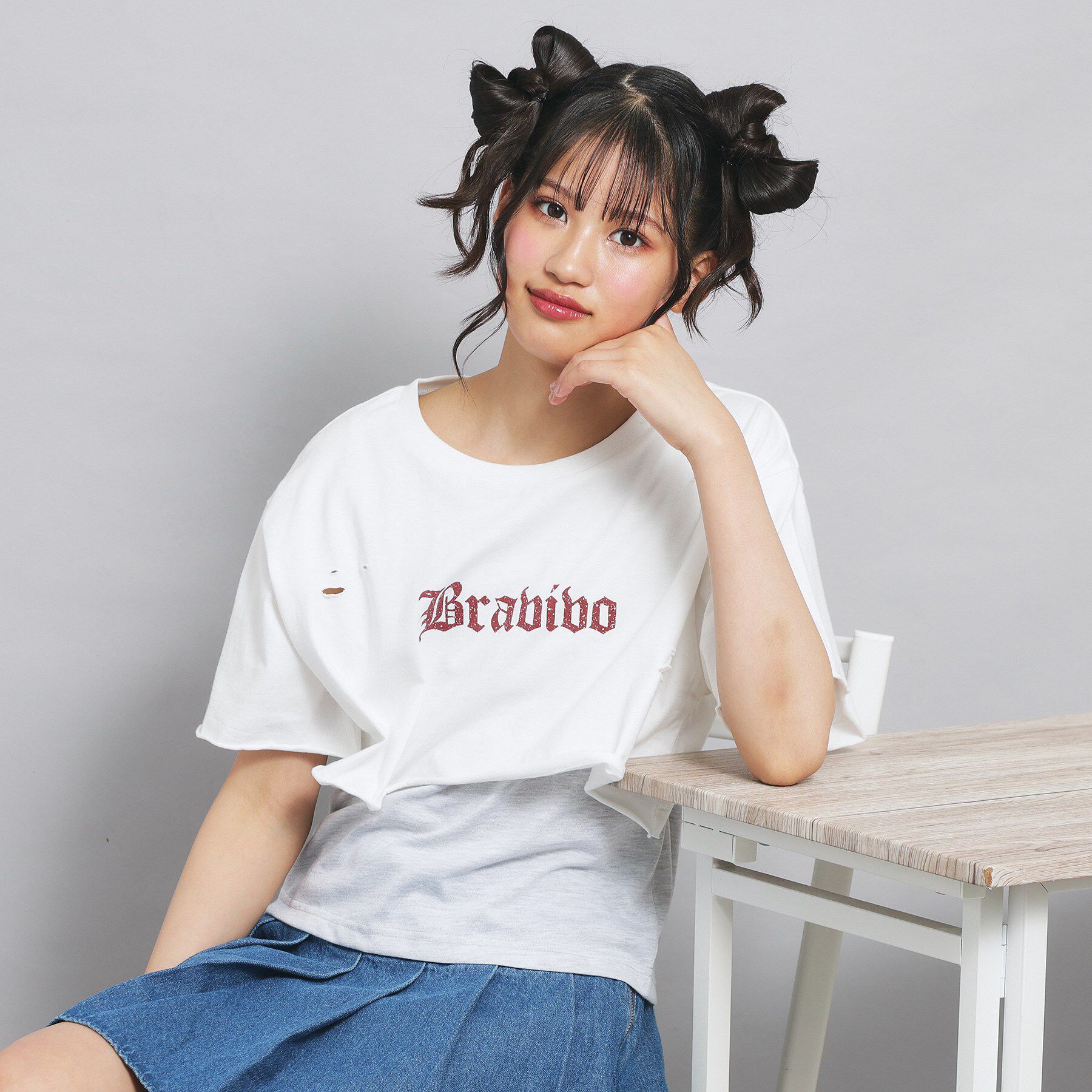 PINK-latte「【セットアイテム】ダメージTシャツ＋タンクセット」|その他|オフホワイト(003