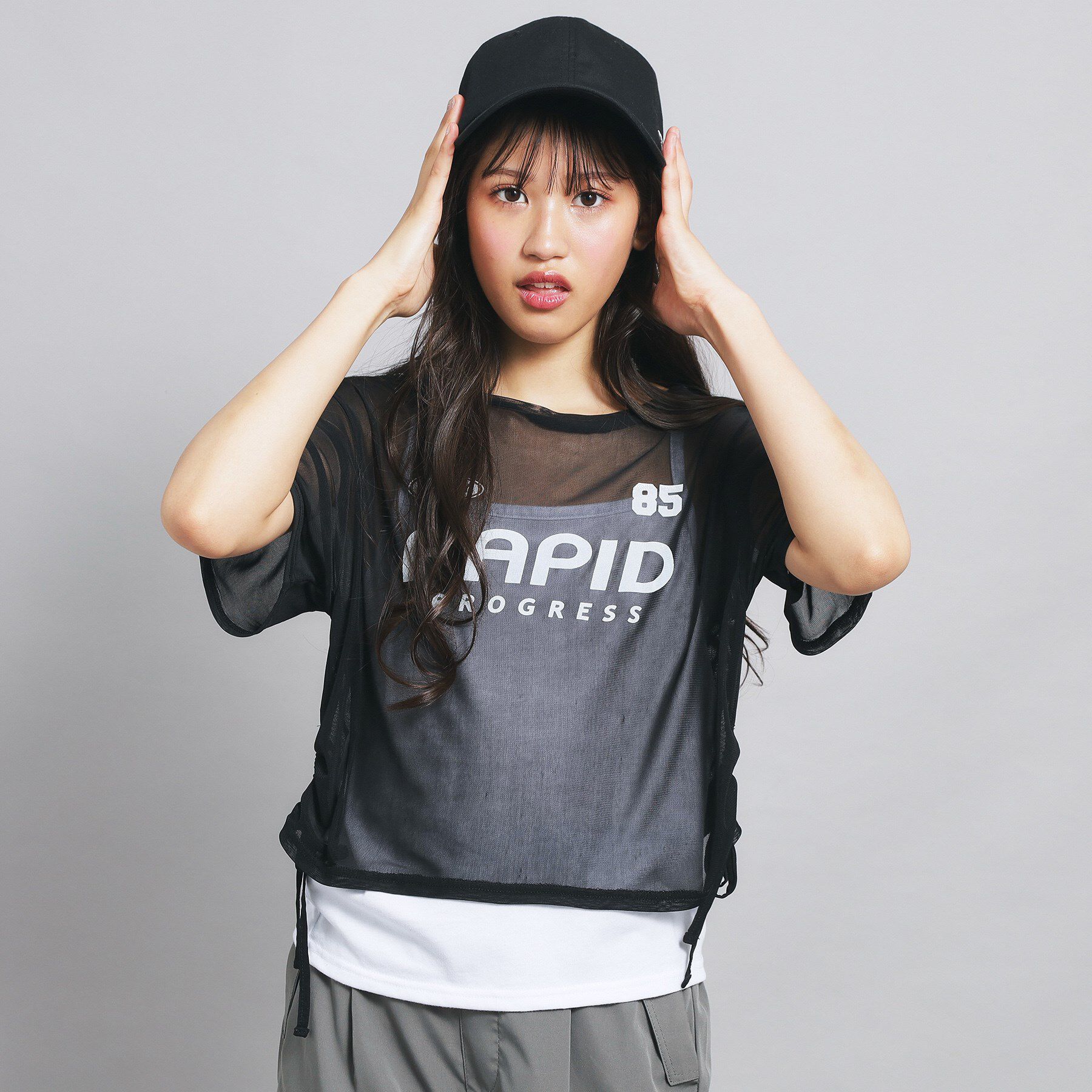 PINK-latte「【セットアイテム】シアードロストトップス＋キャミセット」|その他|ブラック(019)