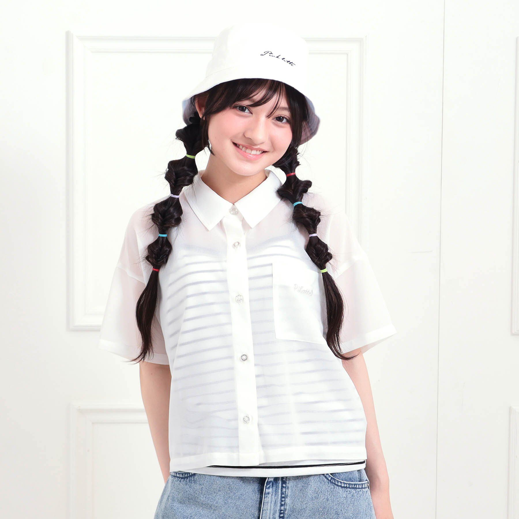 PINK-latte「【セットアイテム】半袖シアーシャツ＋冷感キャミセット」|その他|オフホワイト(003