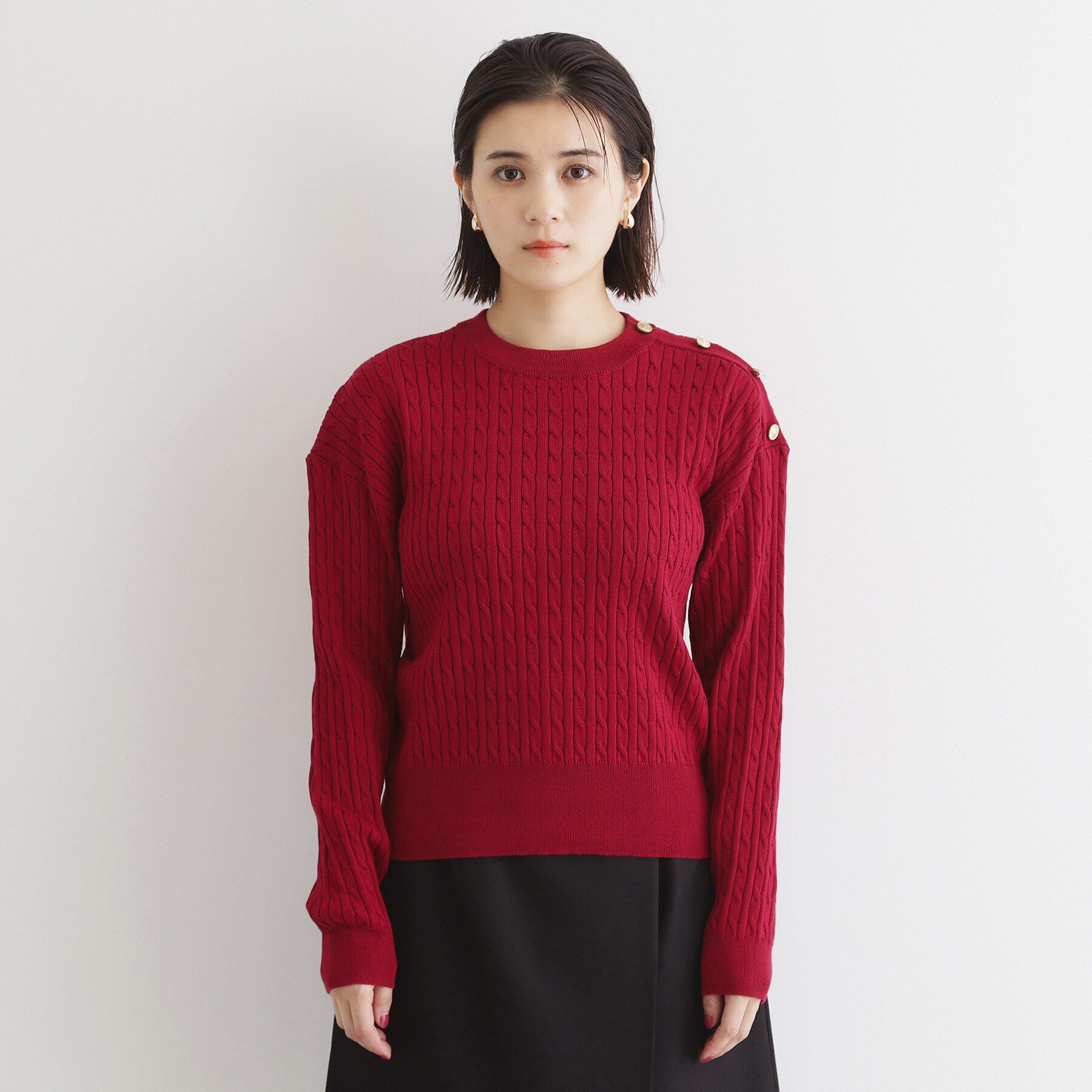 THE SHOP TK「リブケーブル金ボタンニット【洗濯機OK】」|ニット・セーター|