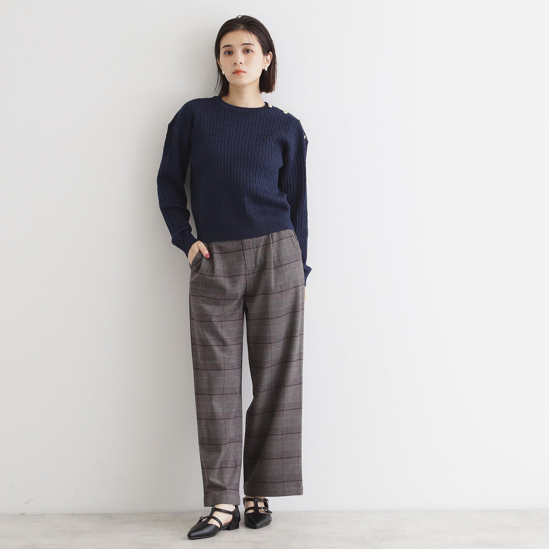 THE SHOP TK「リブケーブル金ボタンニット【洗濯機OK】」|ニット・セーター|