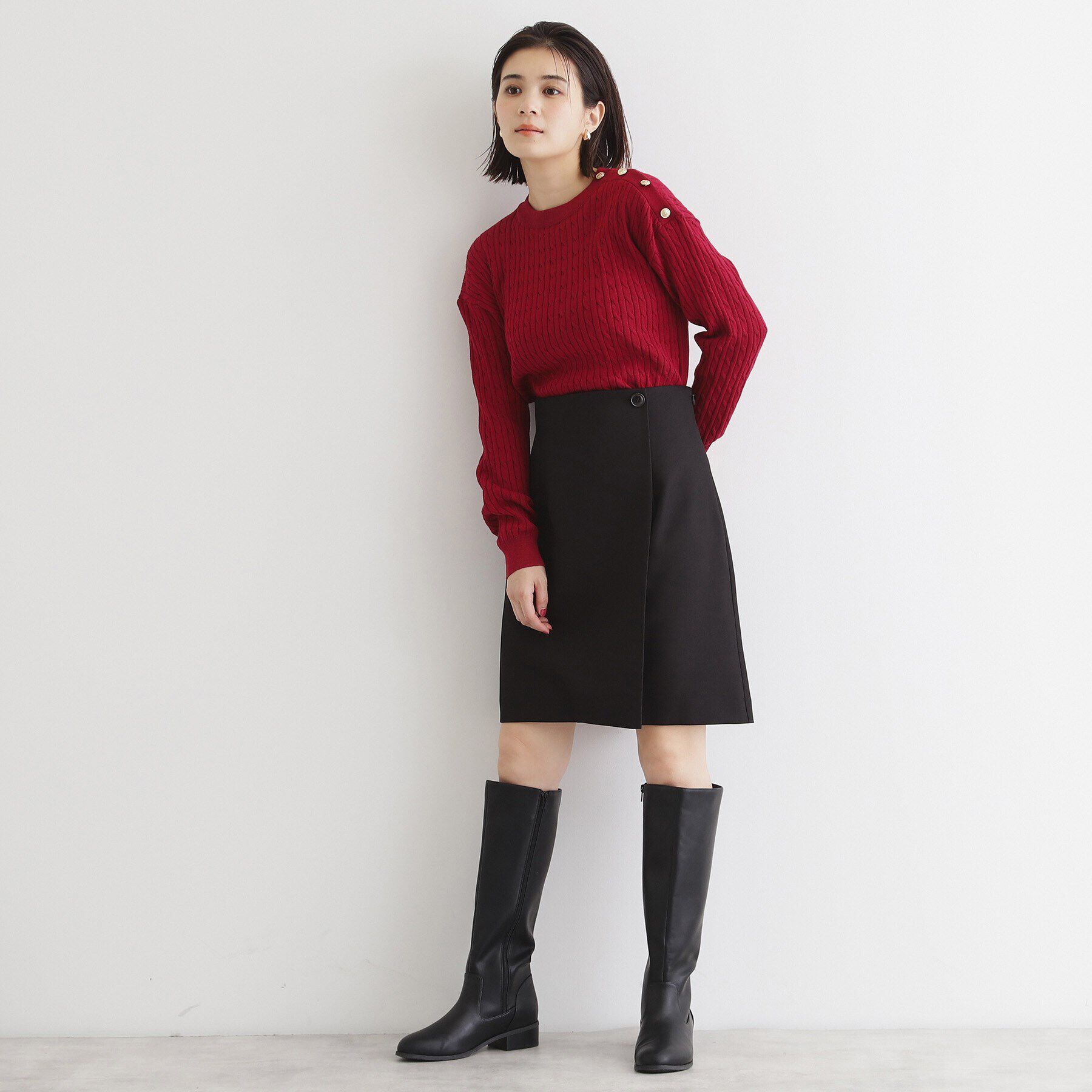 THE SHOP TK「リブケーブル金ボタンニット【洗濯機OK】」|ニット・セーター|