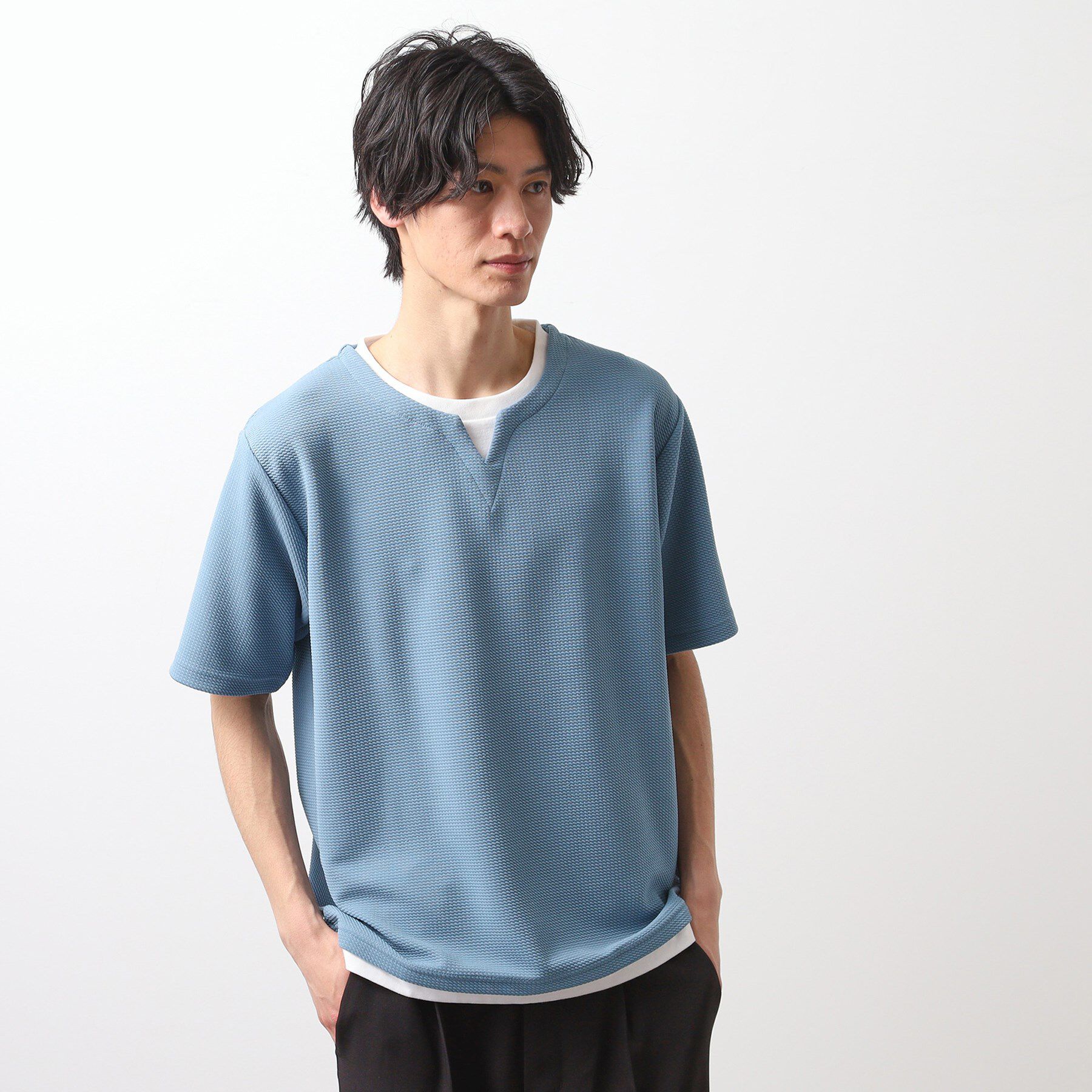 THE SHOP TK「ミニフクレキーネック半袖Tシャツ」|Tシャツ・カットソー|