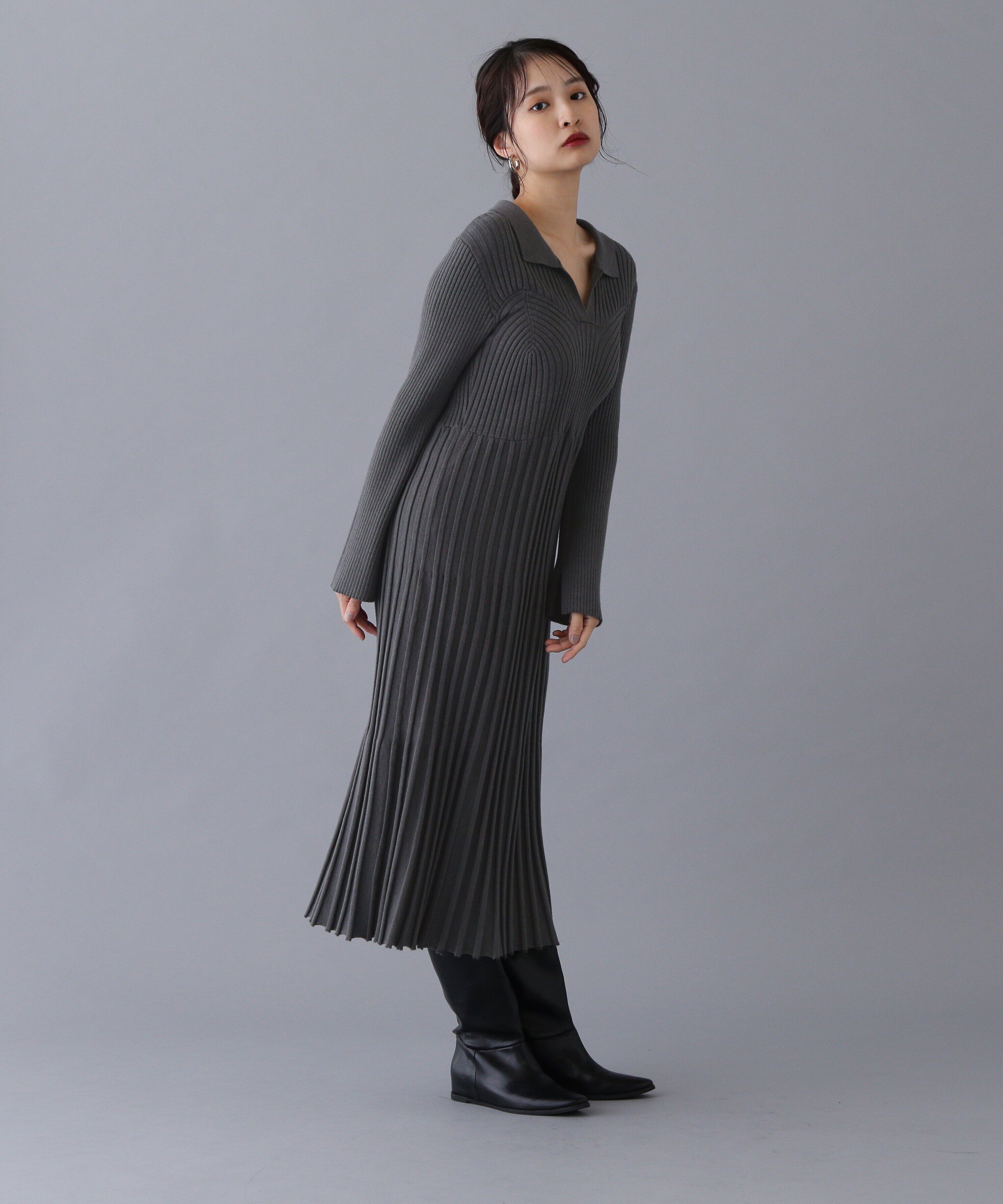  「スキッパーポロニットワンピース」|ワンピース|