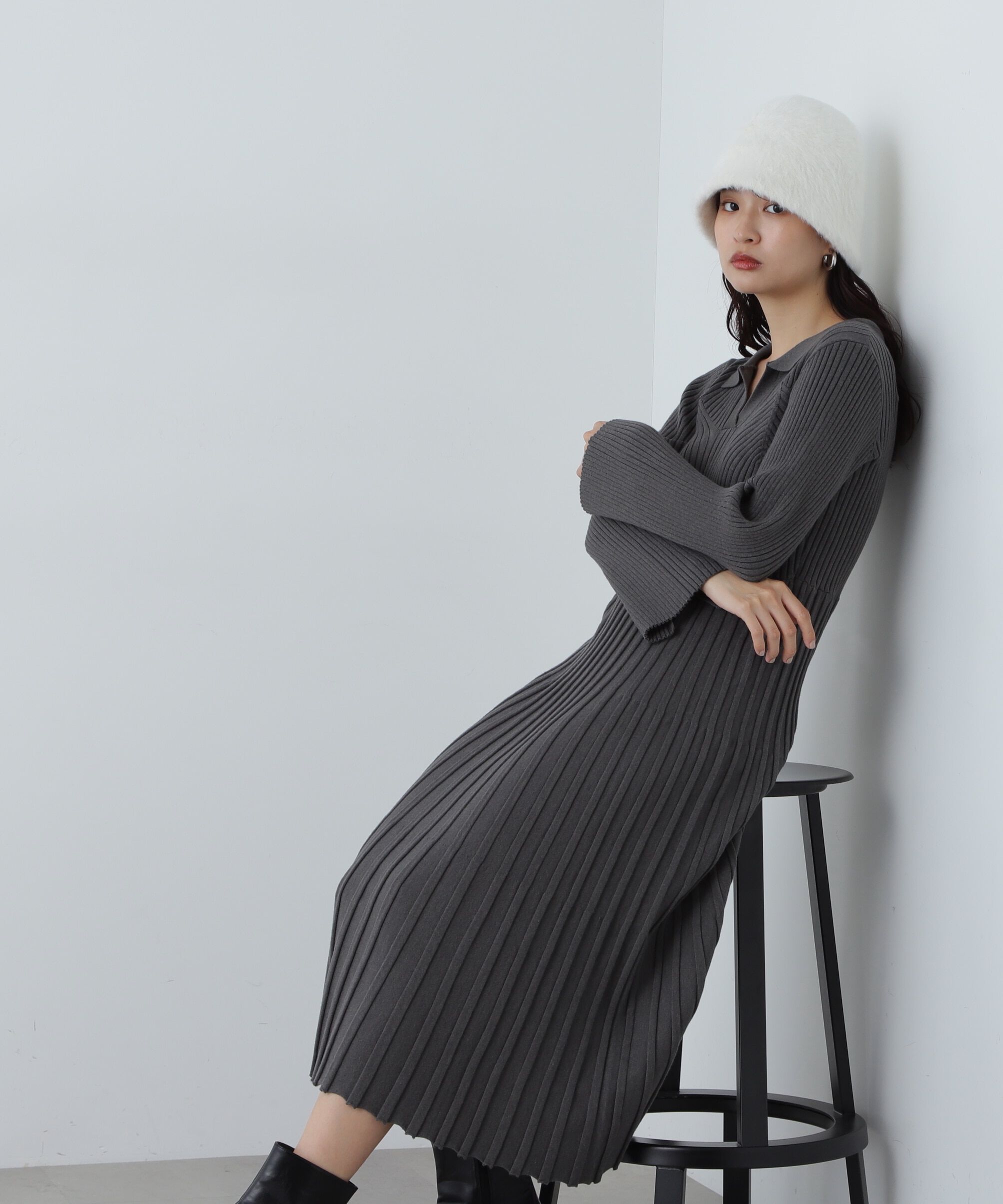  「スキッパーポロニットワンピース」|ワンピース|