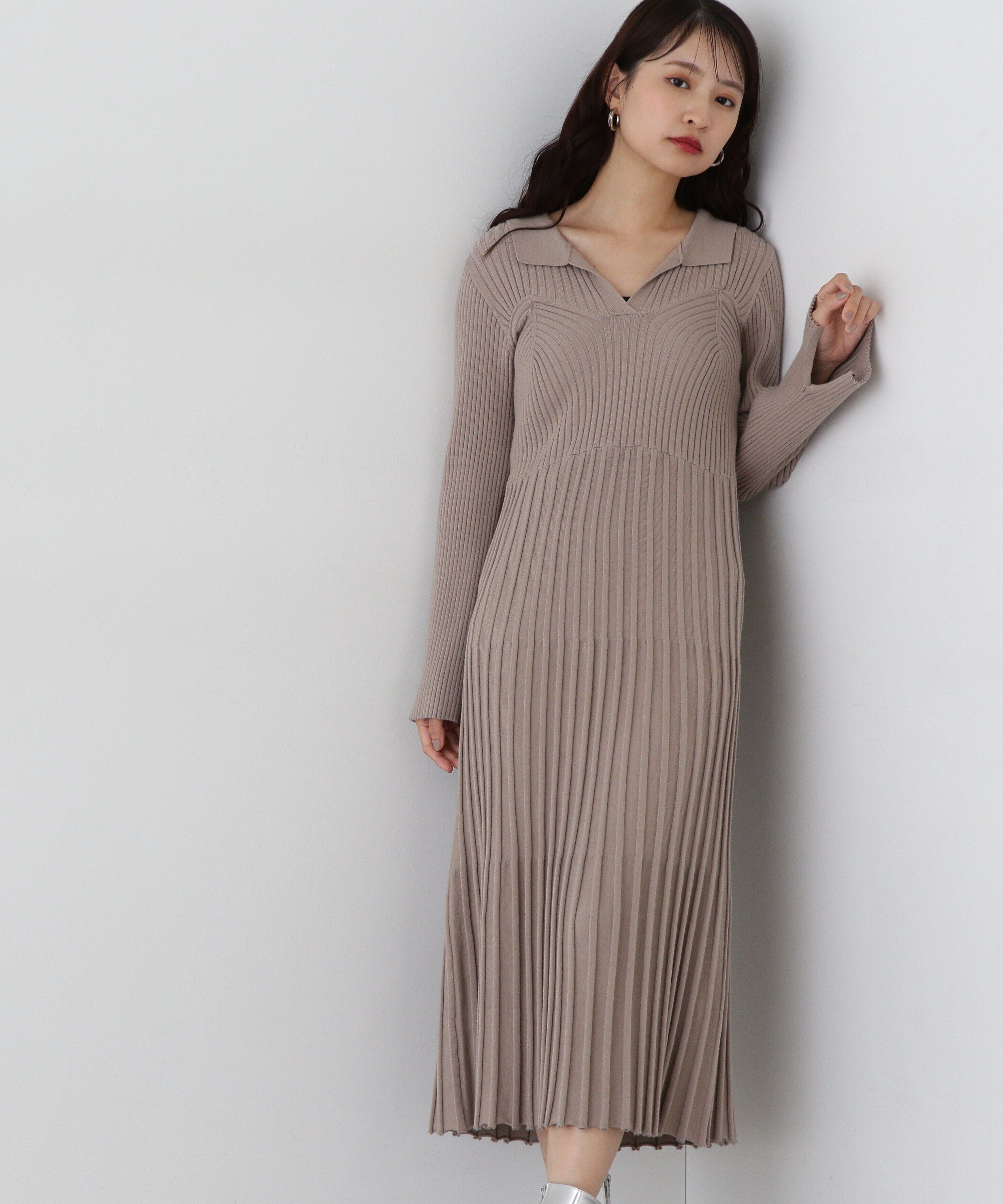  「スキッパーポロニットワンピース」|ワンピース|ベージュ
