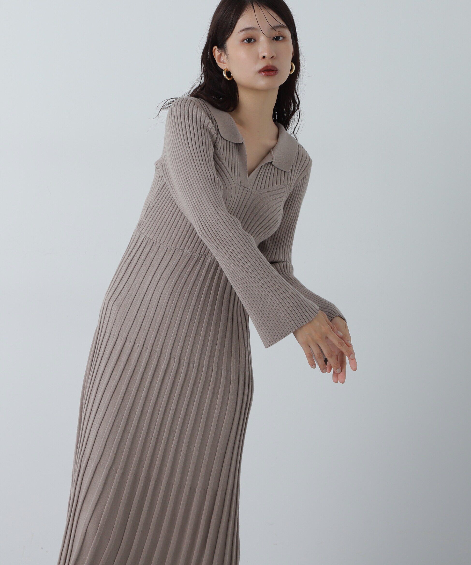  「スキッパーポロニットワンピース」|ワンピース|