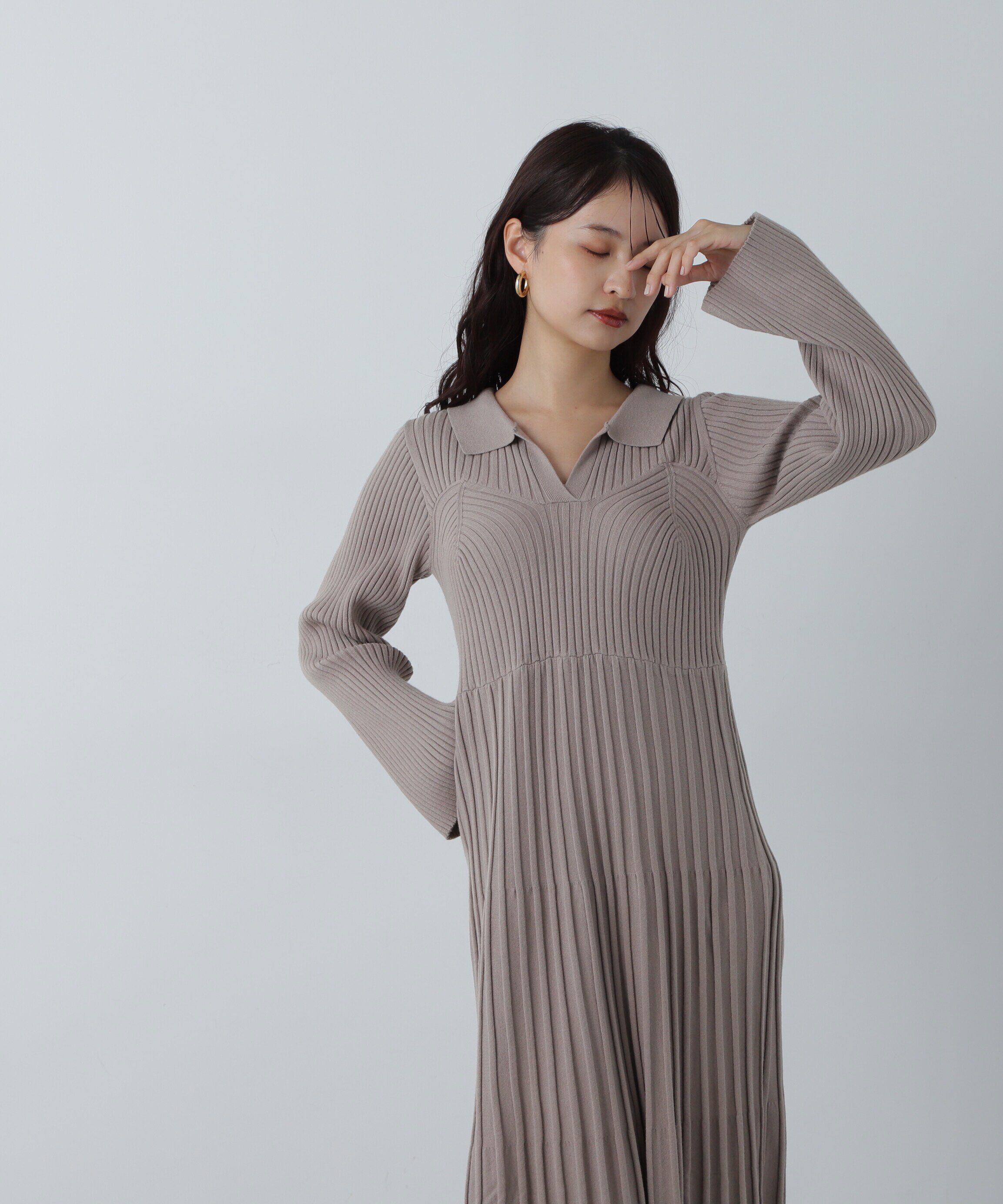  「スキッパーポロニットワンピース」|ワンピース|