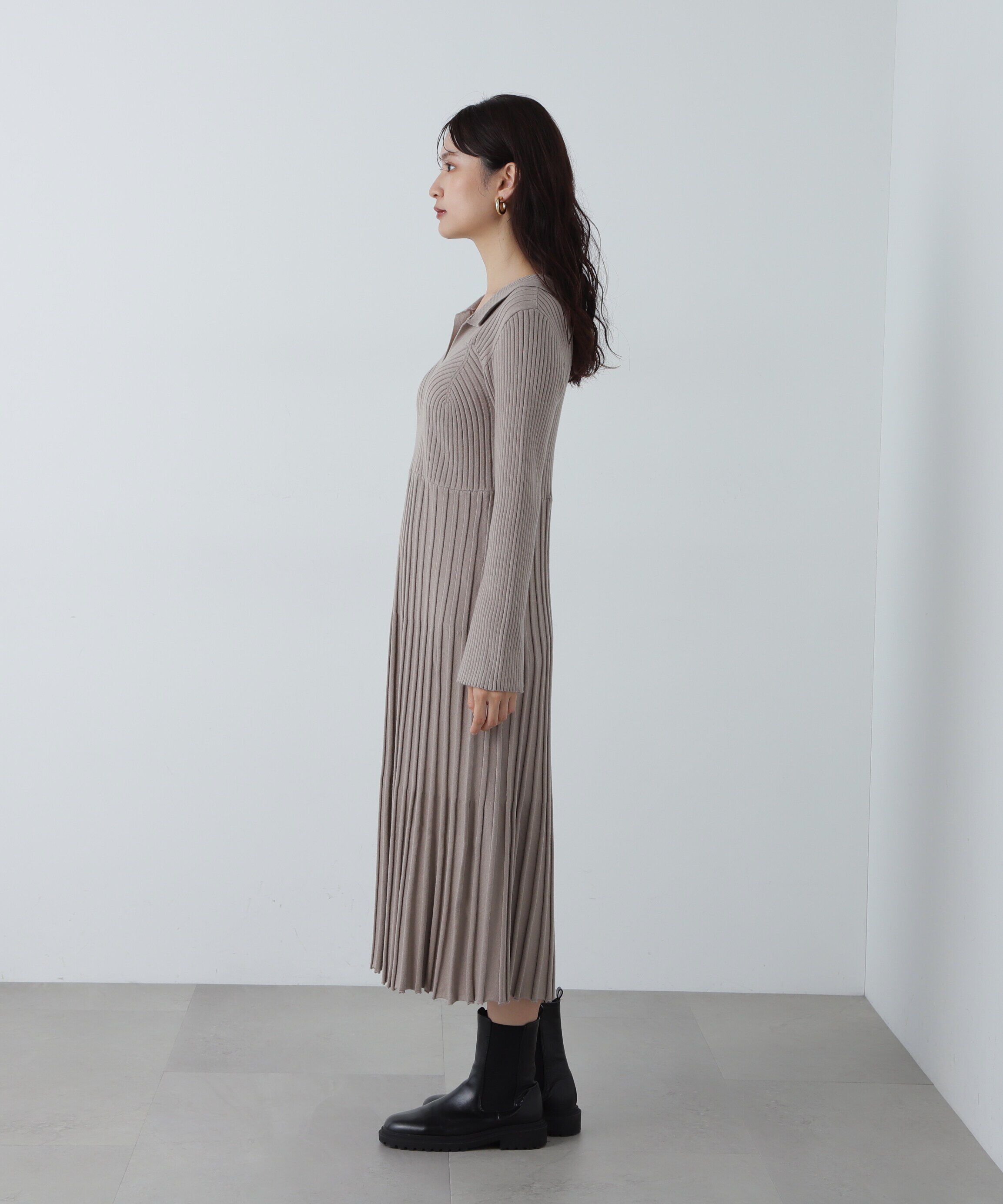  「スキッパーポロニットワンピース」|ワンピース|