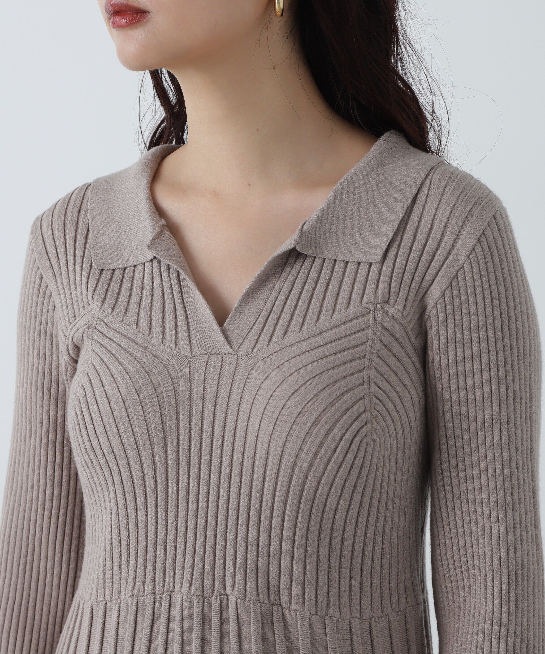  「スキッパーポロニットワンピース」|ワンピース|